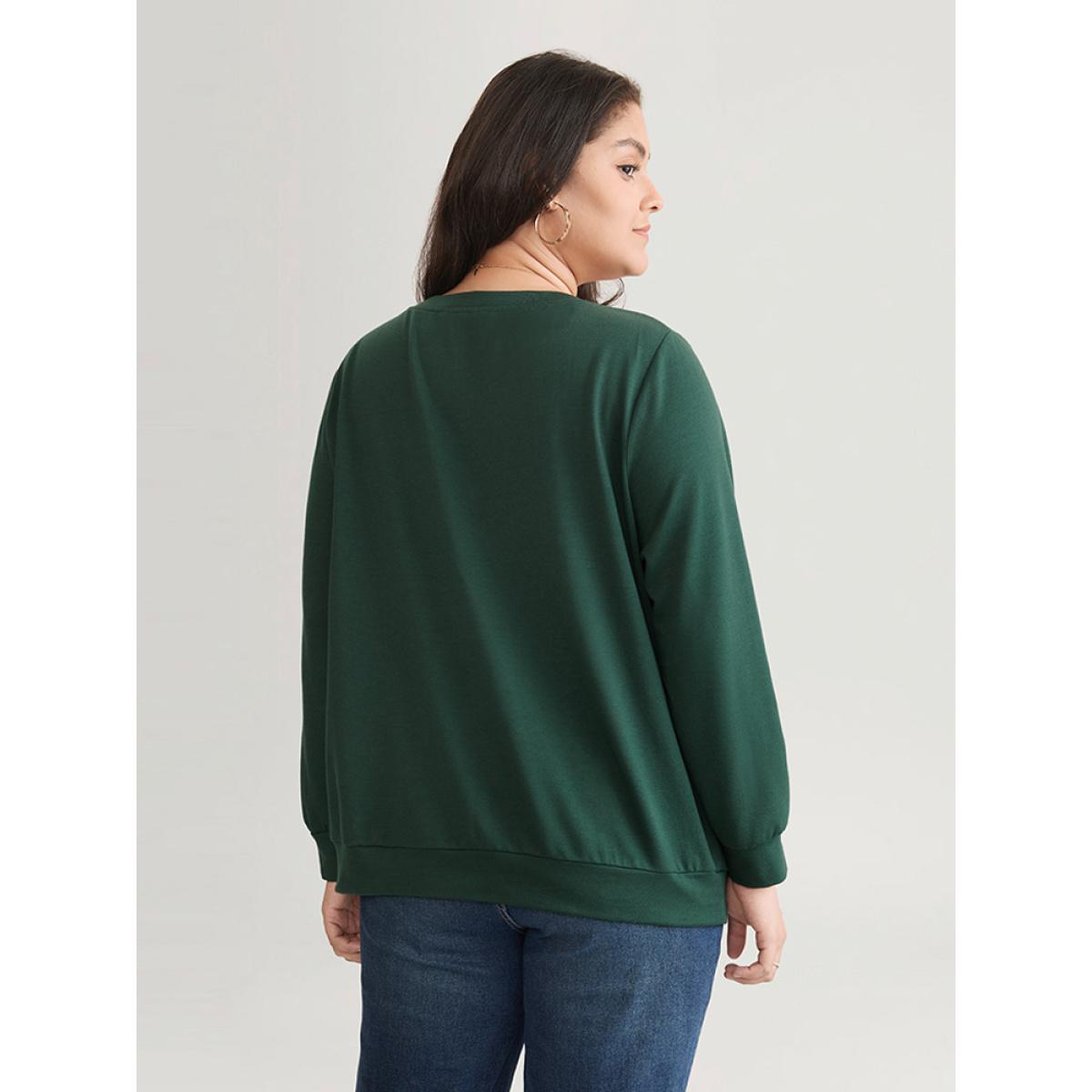 Plus Size Slogans Heart Print Round Neck Sweatshirt Women DarkGreen Casual Printed Dailywear Sweatshirts BloomChic 12/L Product Image