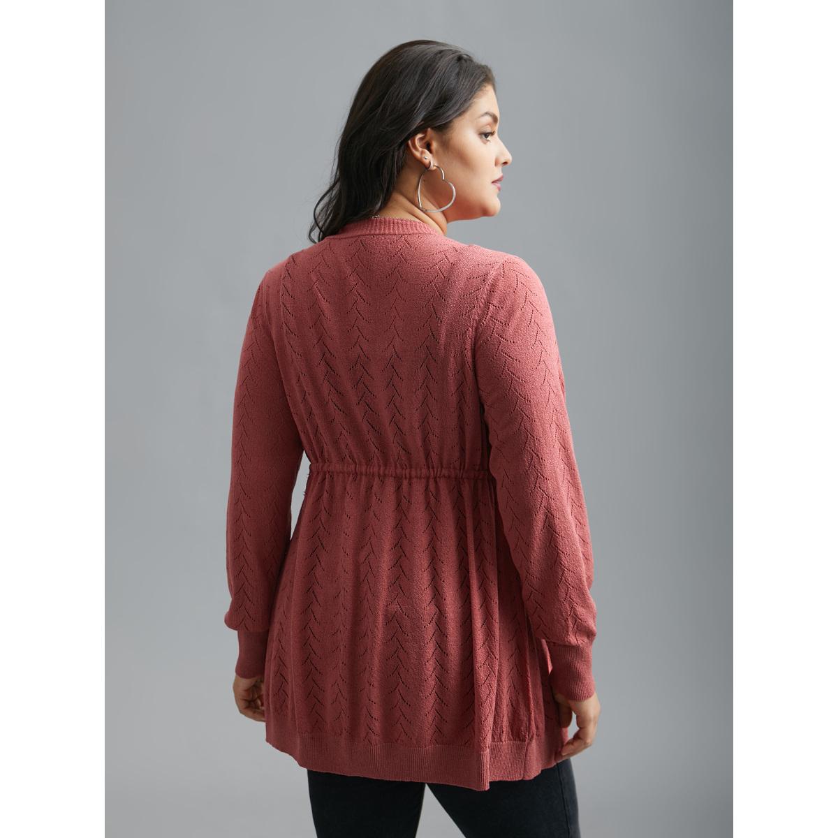 Plus Size Textured Waist Tie Fitted Knit Cardigan Russet Women Casual Loose Long Sleeve Everyday Cardigans BloomChic 22-24/3X Product Image