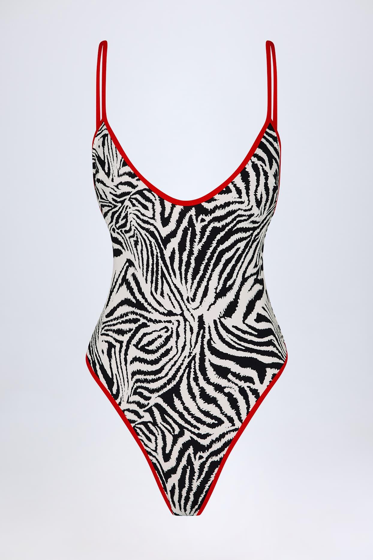 Cross-Back Swimsuit in Zebra Print Product Image