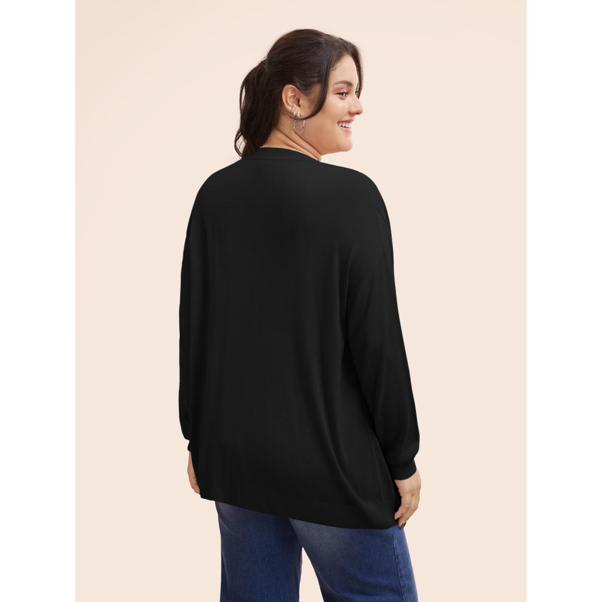 Plus Size Supersoft Essentials Solid Open Front Loose Cardigan Black Women Casual Loose Long Sleeve Everyday Cardigans BloomChic 28/5X Product Image