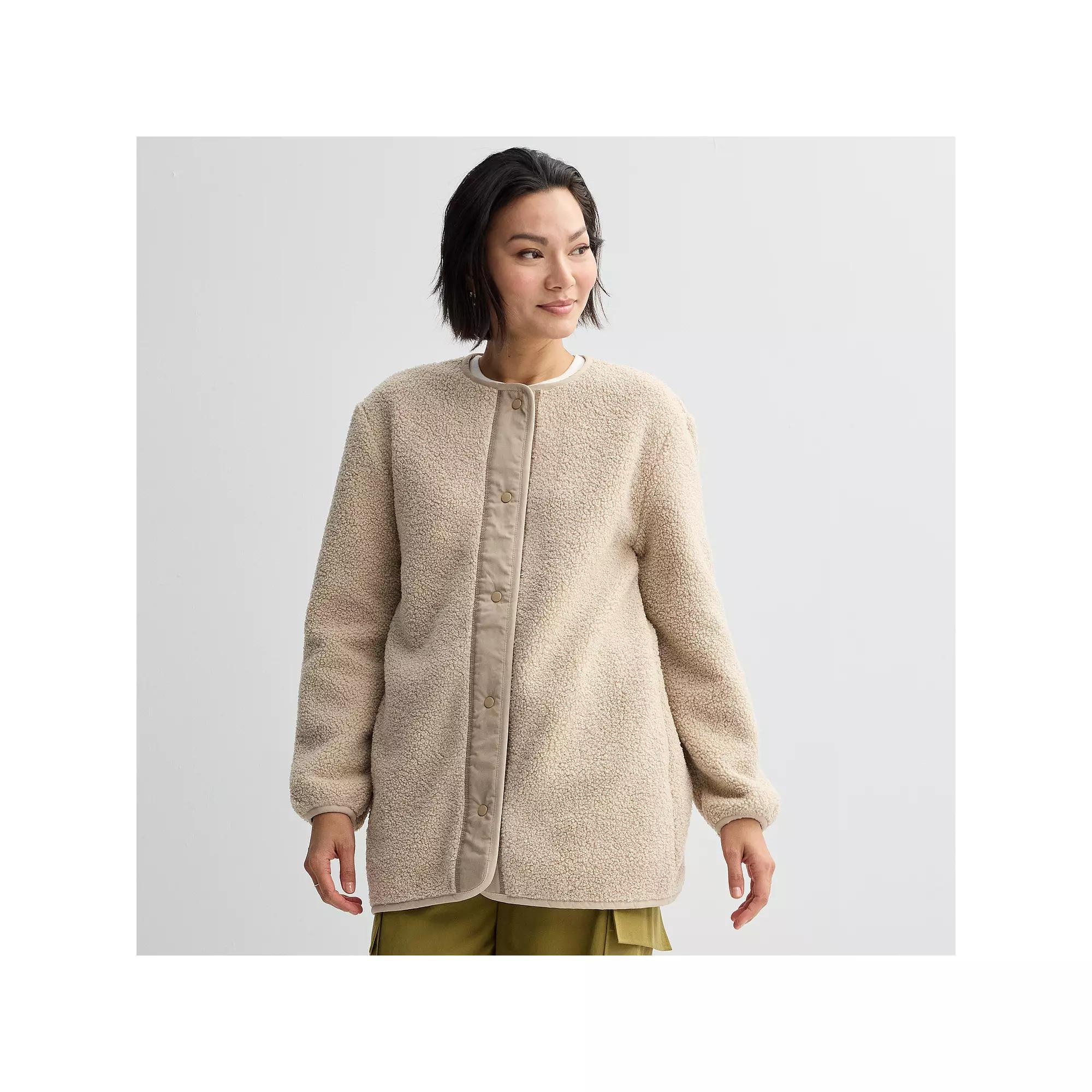 Women's Fourth + Bay Sherpa Long Jacket, Size: Large, Beige Product Image