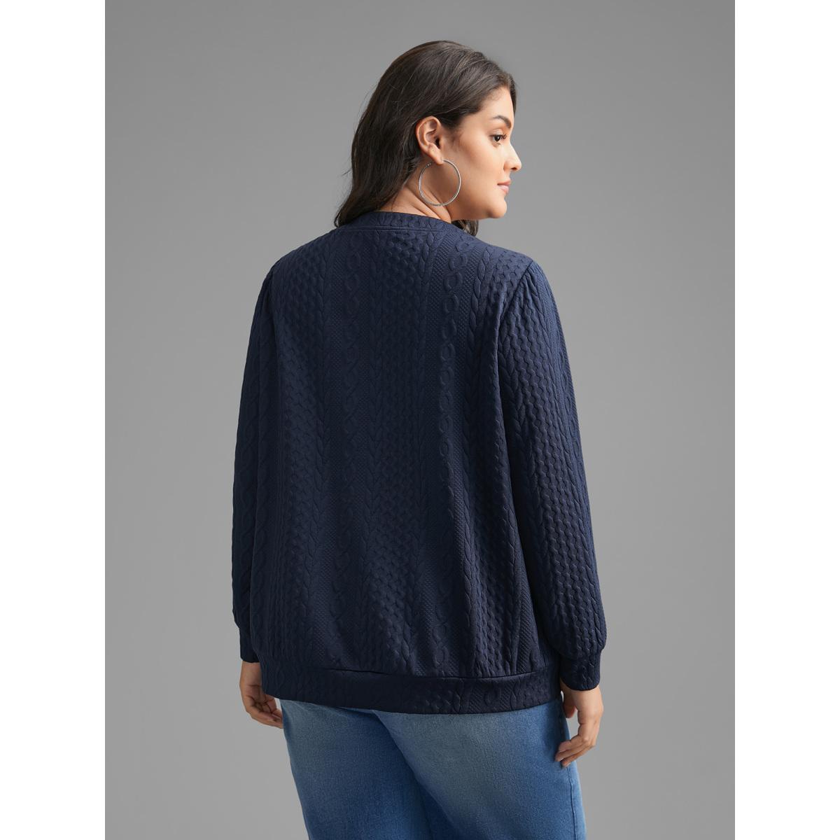 Plus Size Overlap Collar Textured Button Detail Sweatshirt Women Indigo Casual Texture Overlap Collar Everyday Sweatshirts BloomChic 28/5X Product Image