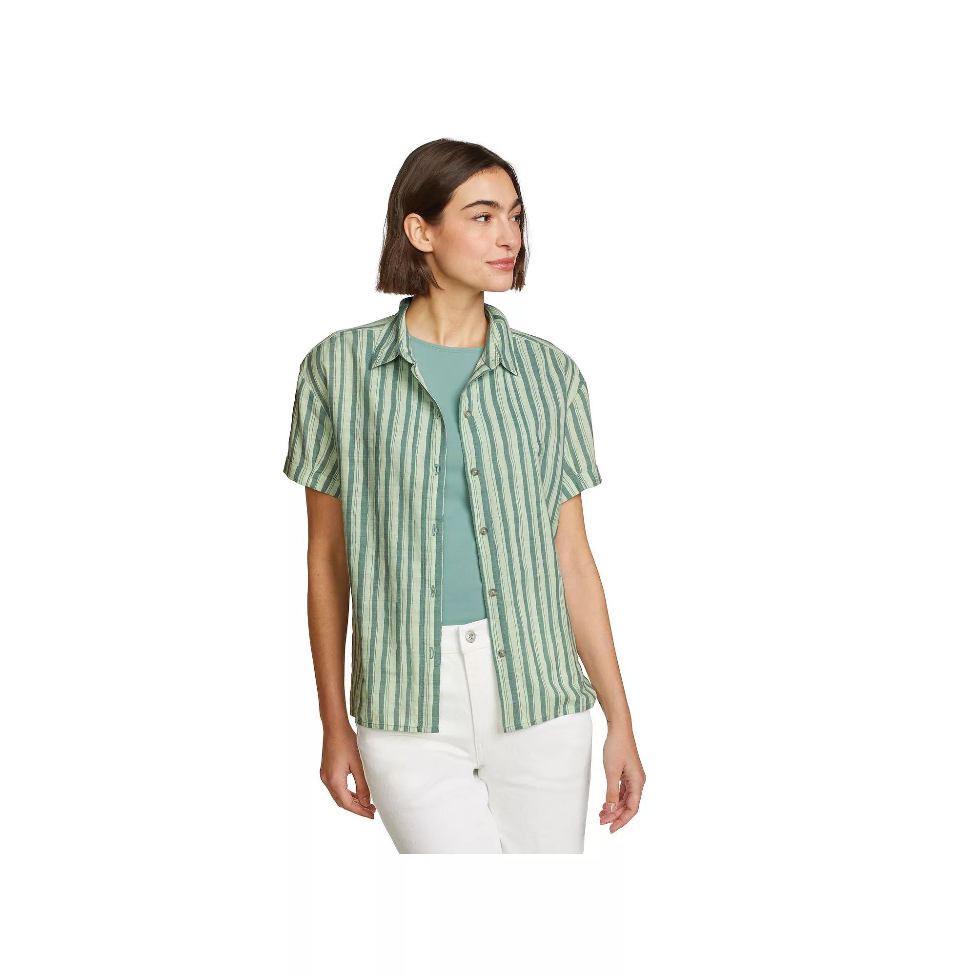 Petite Eddie Bauer Baja Button Front Short Sleeve Shirt, Women's,  Product Image