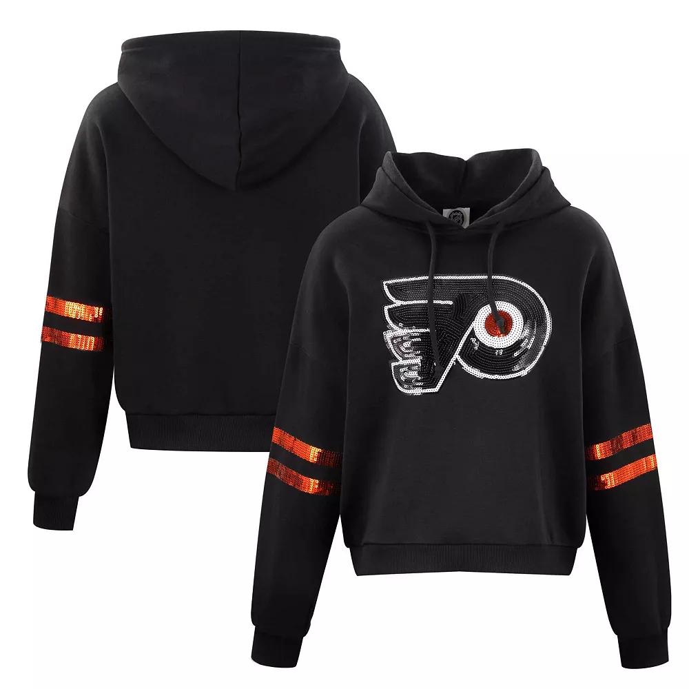 Women's Cuce Black Philadelphia Flyers Sequin Cropped Pullover Hoodie, Size: XL, Fly Black Product Image