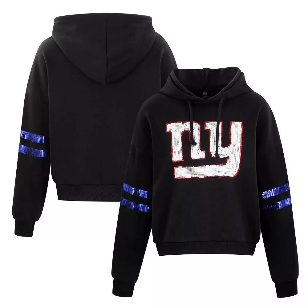 Women's Cuce Black New York Giants Cropped Sequins Pullover Hoodie,  Product Image