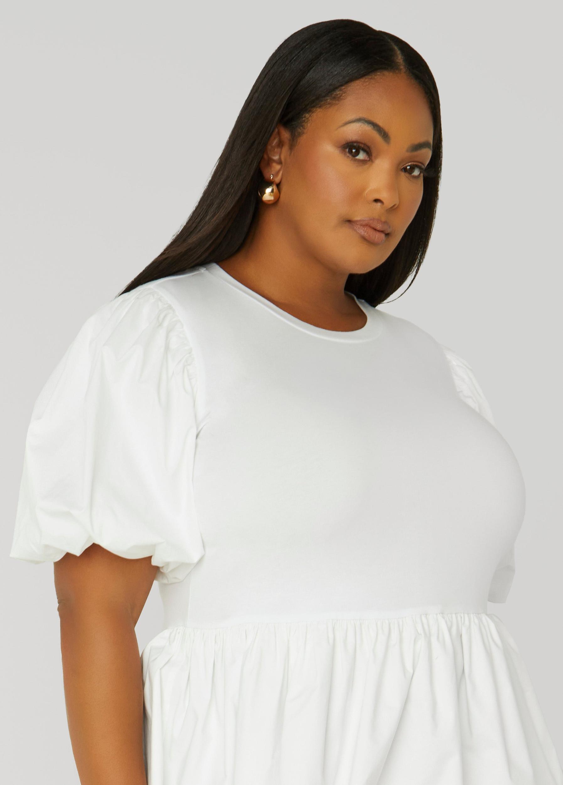 Plus Size Puff Sleeved Peplum Tee Ashley Stewart Product Image