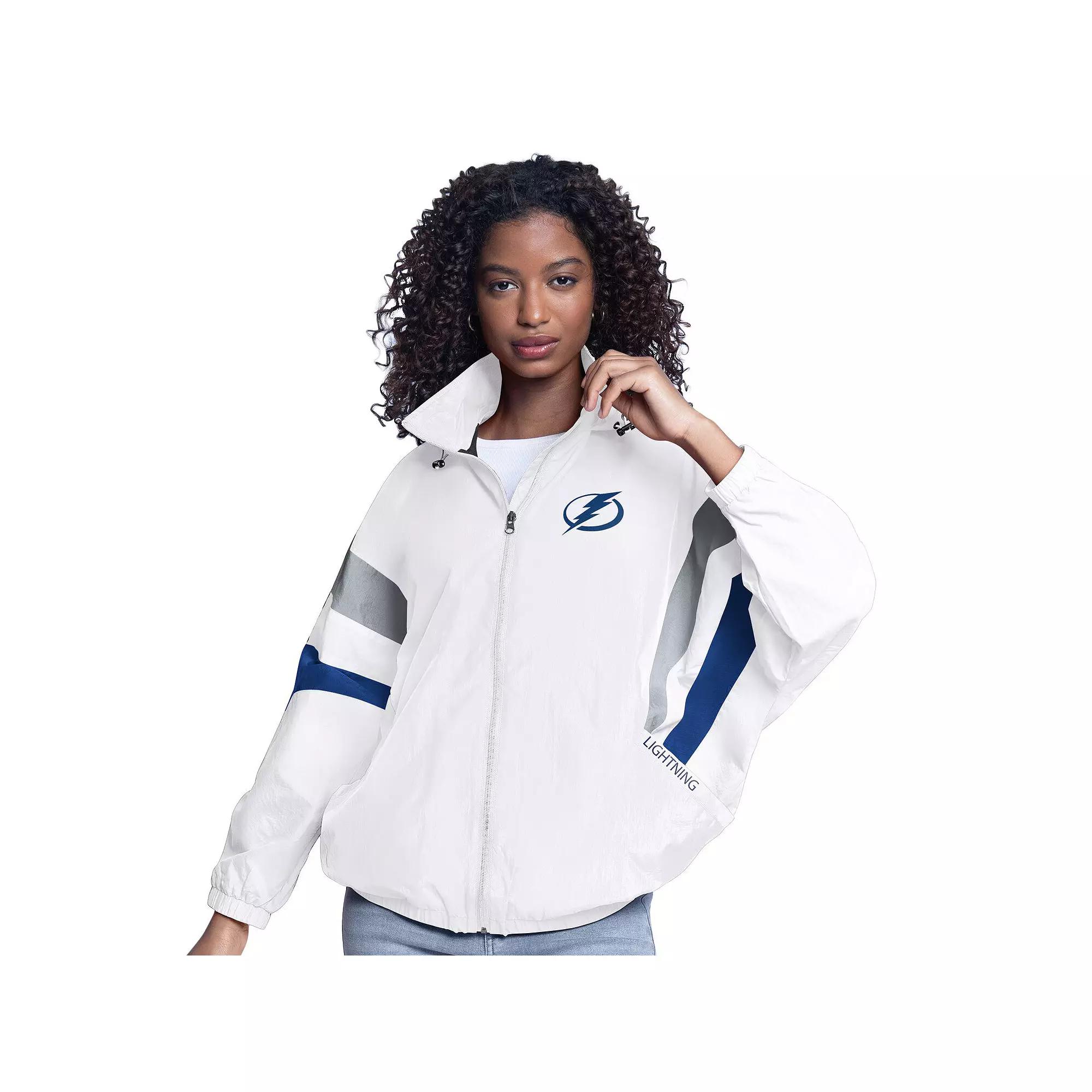 Women's G-III Sports by Carl Banks  White Vegas Golden Knights Game News Oversized Full-Zip Hoodie Jacket, Size: Small, Lvk White Product Image