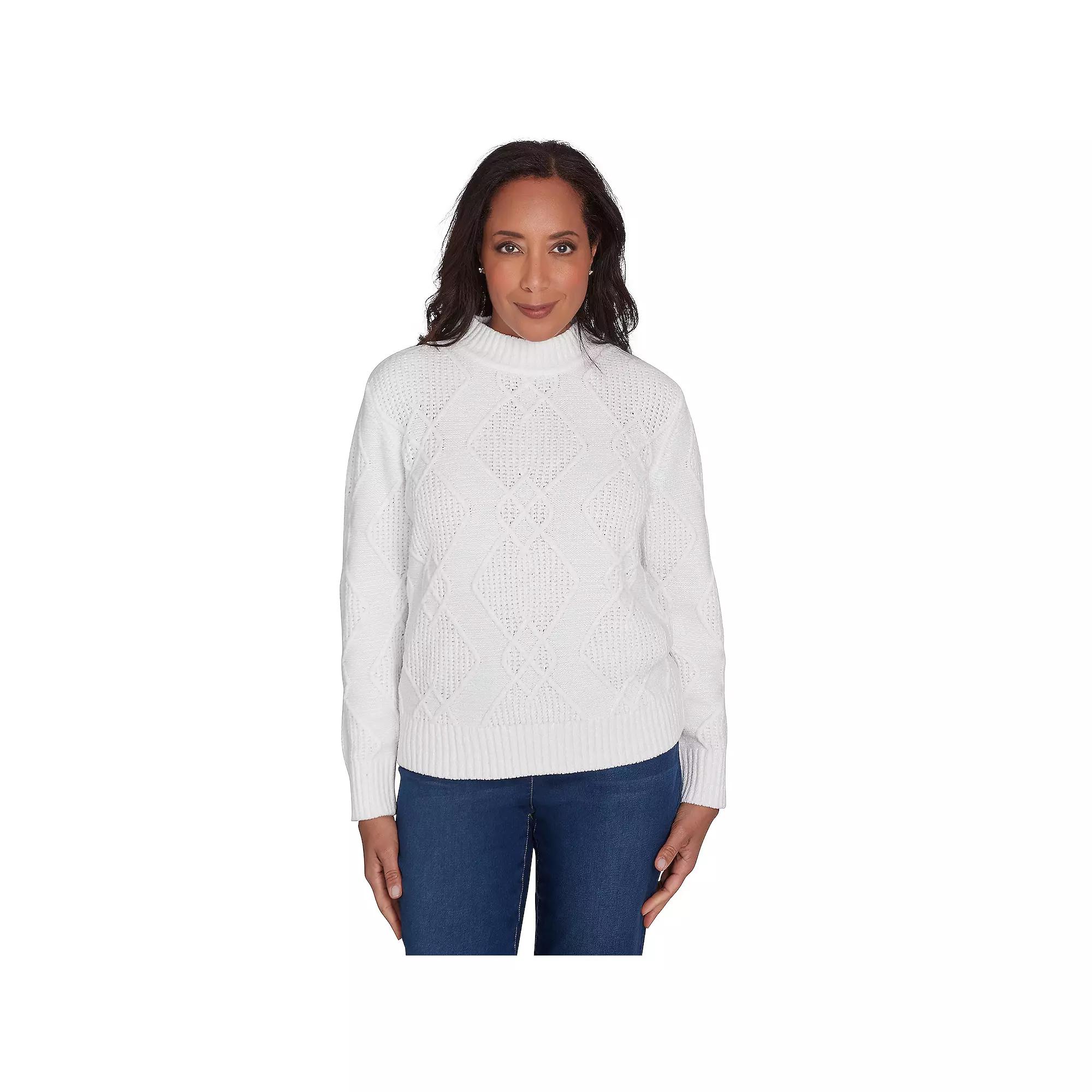 Women's Alfred Dunner Chenille Diamond Turtleneck Sweater, Size: XL, Ivory Product Image