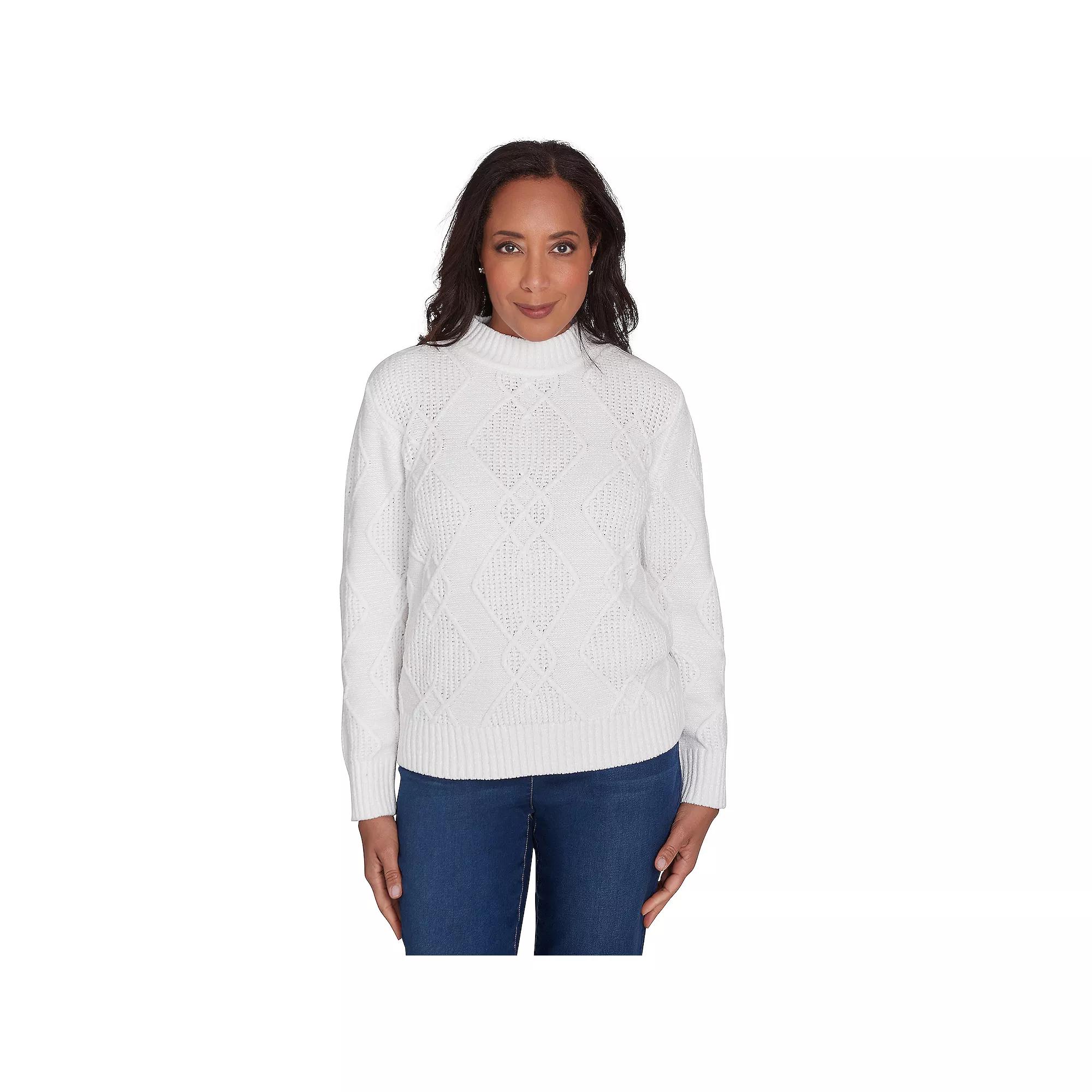 Women's Alfred Dunner Chenille Diamond Turtleneck Sweater, Size: XL, Ivory Product Image