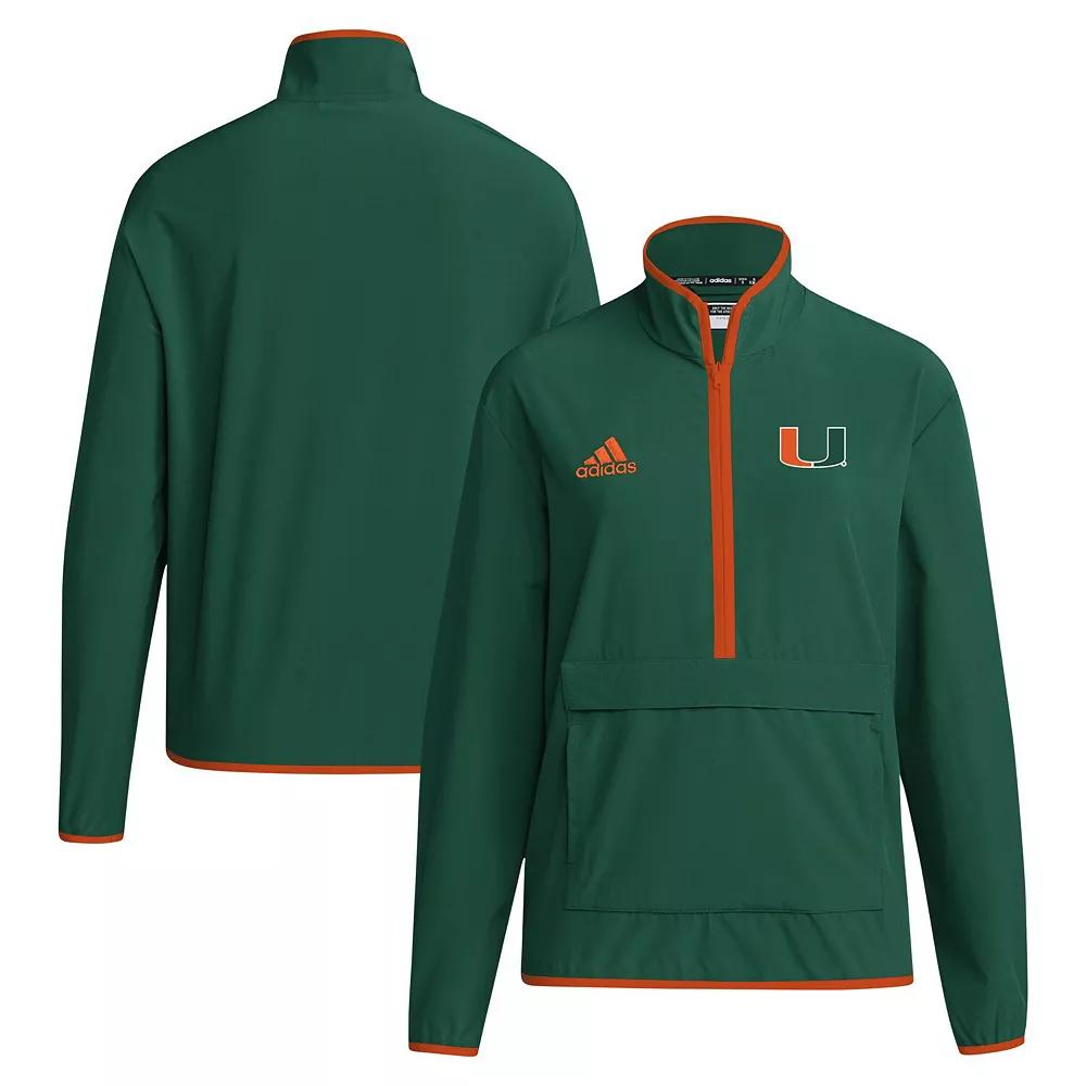 Men's adidas Green Miami Hurricanes 2024 Coaches Sideline Half-Zip Jacket,  Product Image