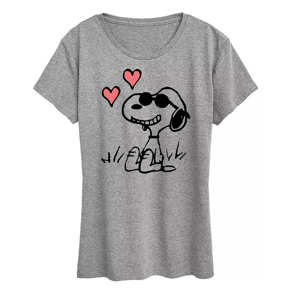 Women's Peanuts Snoopy Joe Cool Sitting Hearts Graphic Tee,  Product Image