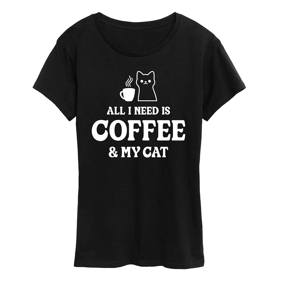Women's All I Need Coffee Cat Graphic Tee, Girl's,  Product Image