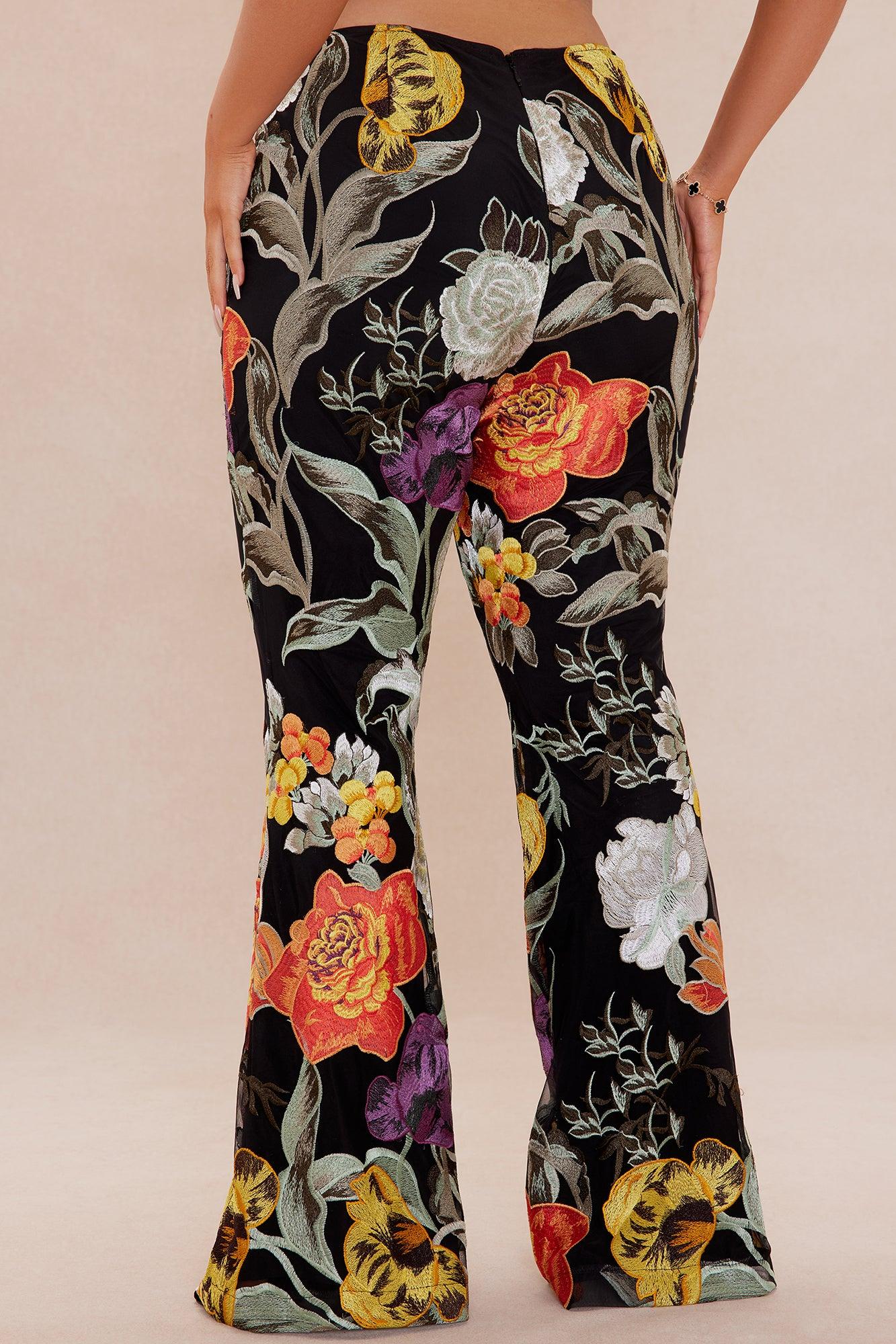 Adaila Floral Embroidered Pant - Black/combo Product Image