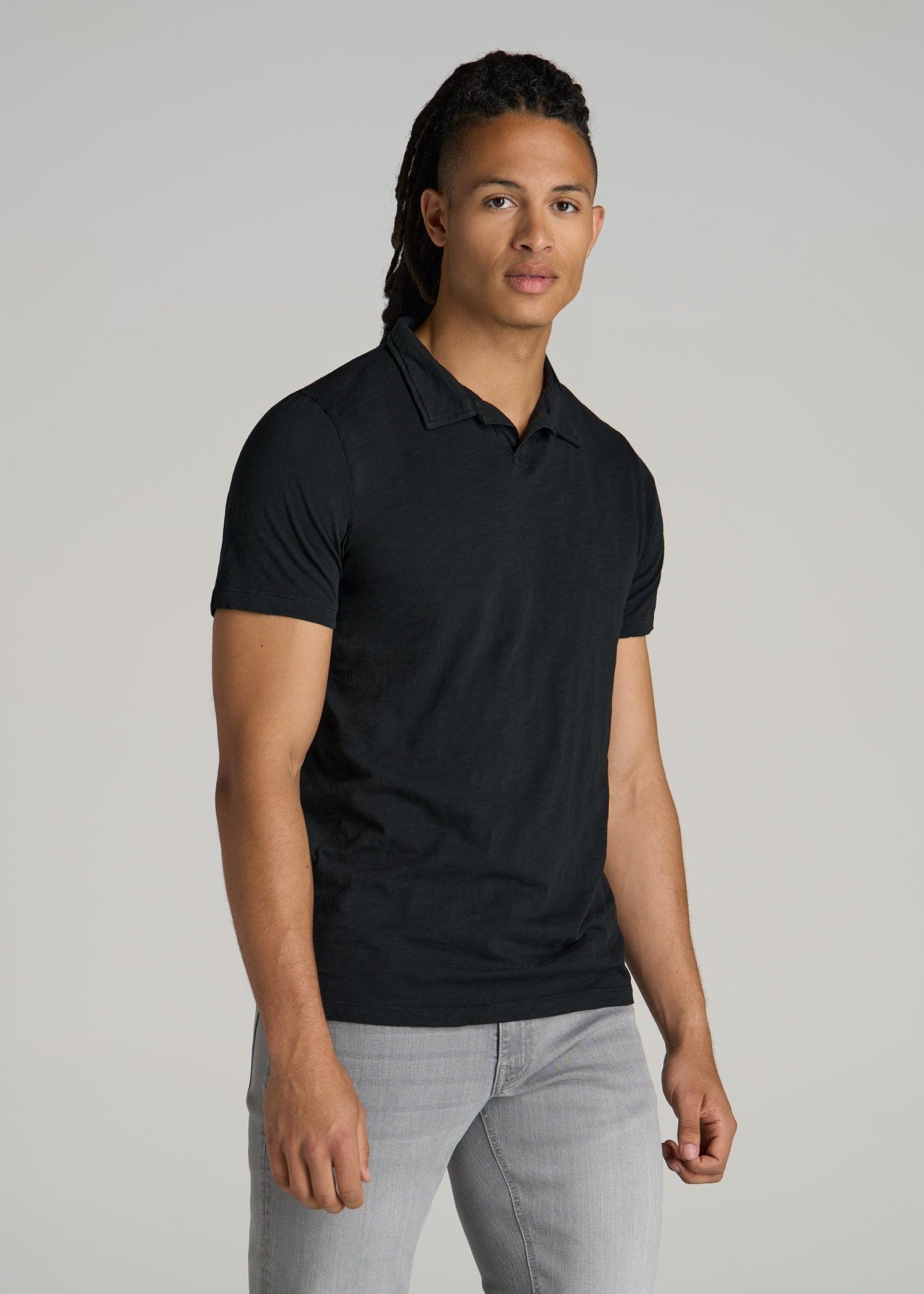 Slub Polo Shirt for Tall Men in Black Male Product Image