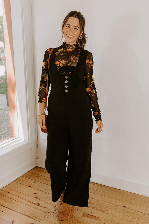 Falling For You Corduroy Jumpsuit in Black Product Image