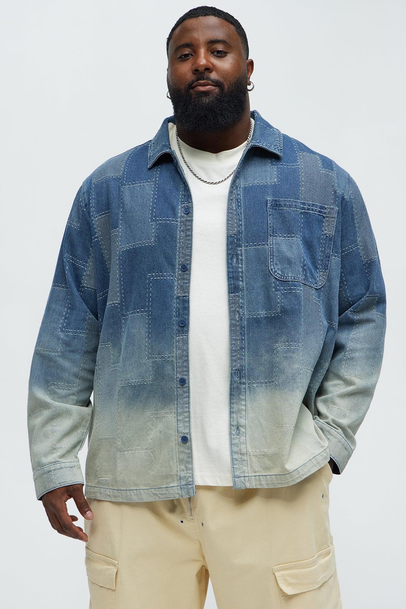 Shibori Faded Long Sleeve Relaxed Shirt - Vintage Blue Wash Product Image