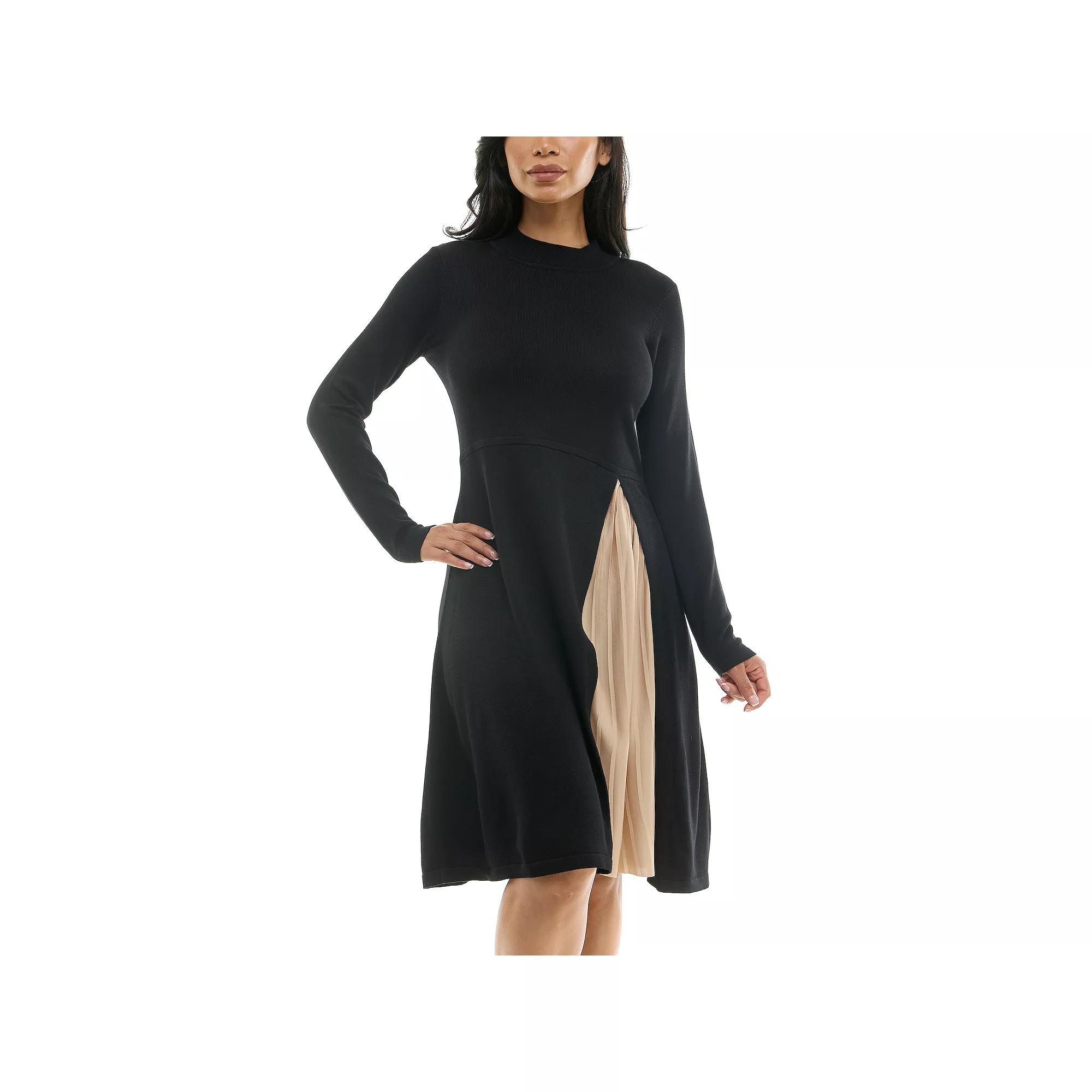 Women's Nina Leonard Mockneck Pleat Sweater Dress, Size: Medium, Black Product Image
