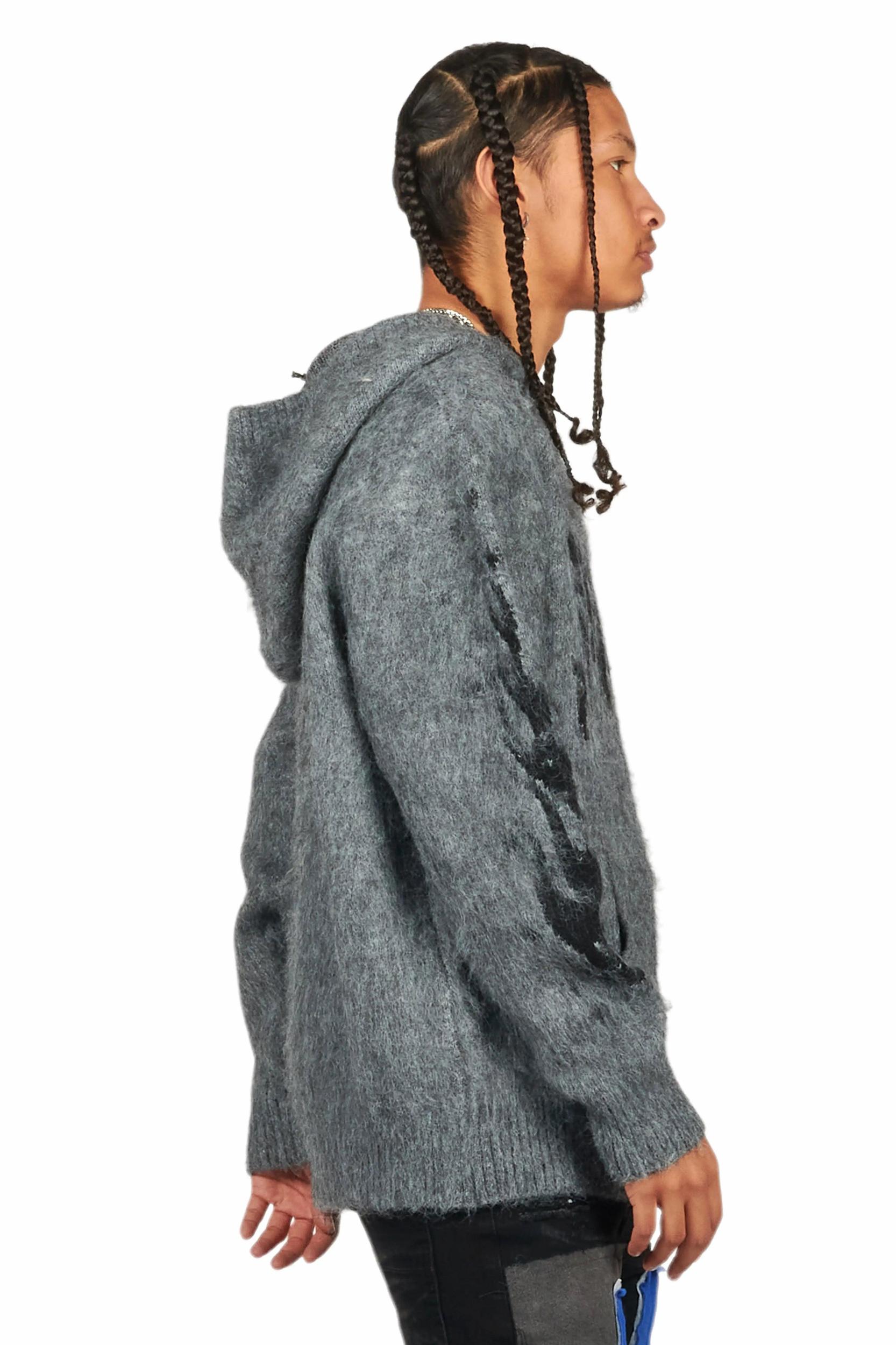 Raymond Grey Graphic Knitted Mohair Hoodie Male Product Image