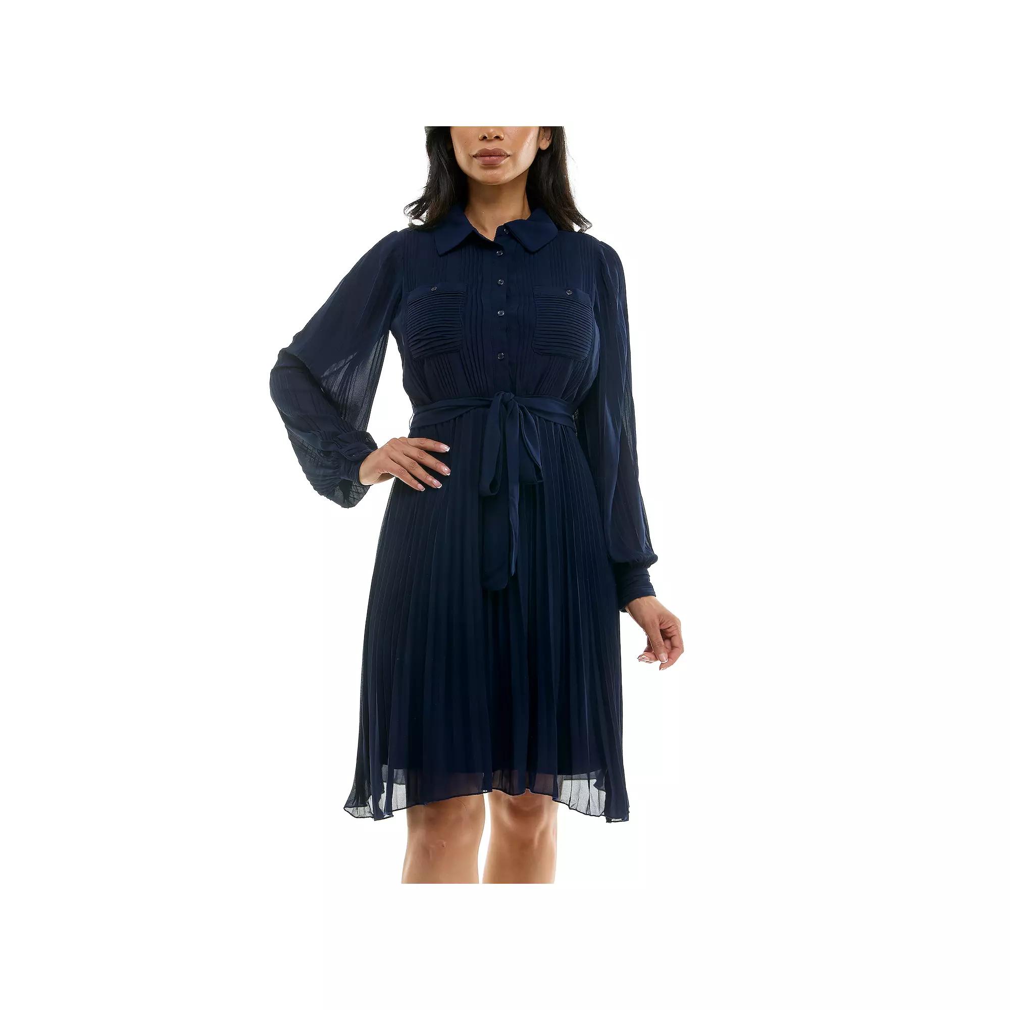 Women's Nina Leonard Pleated Dress with Tie Sash,  Product Image