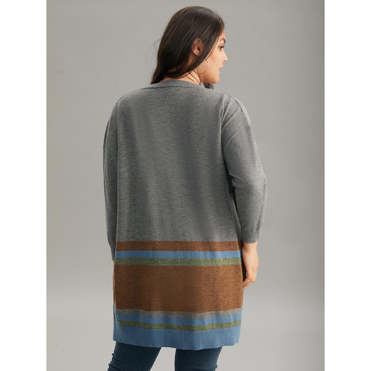 Plus Size Anti-Pilling Colorblock Contrast Open Front Cardigan Multicolor Women Casual Loose Long Sleeve Dailywear Cardigans BloomChic 18-20/2X Product Image