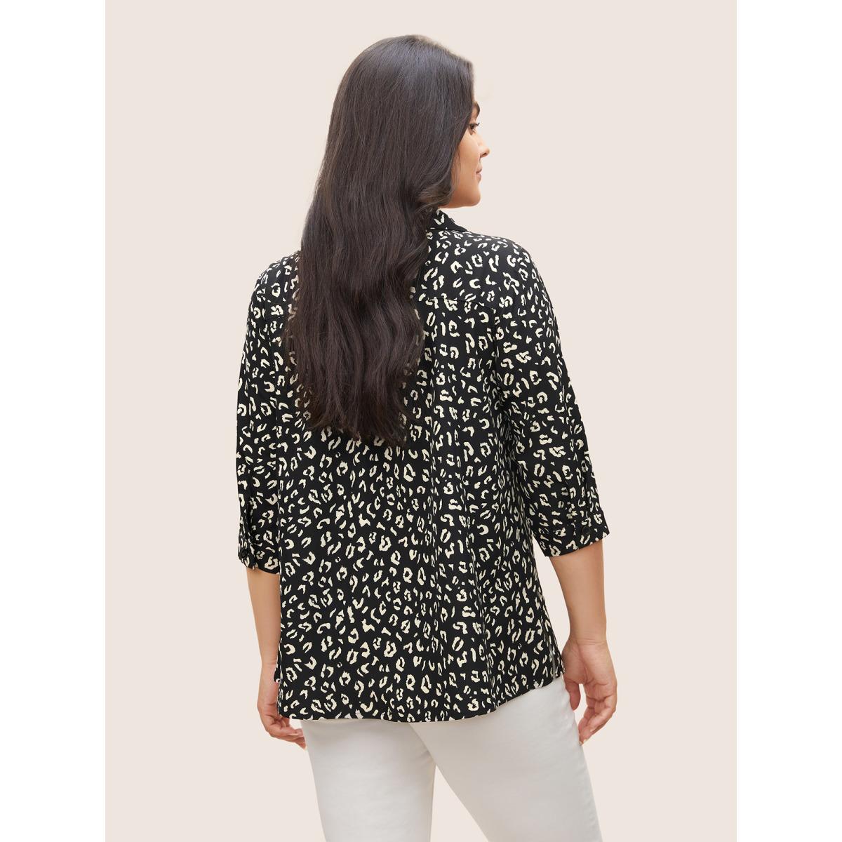 Plus Size BlackFlower Leopard Print Shirt Collar Button Up Blouse Women At the Office Elbow-length sleeve Shirt collar Work Blouses BloomChic 22-24/3X Product Image