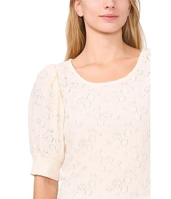 CeCe Knit Floral Round Neck Short Sleeve Top Product Image