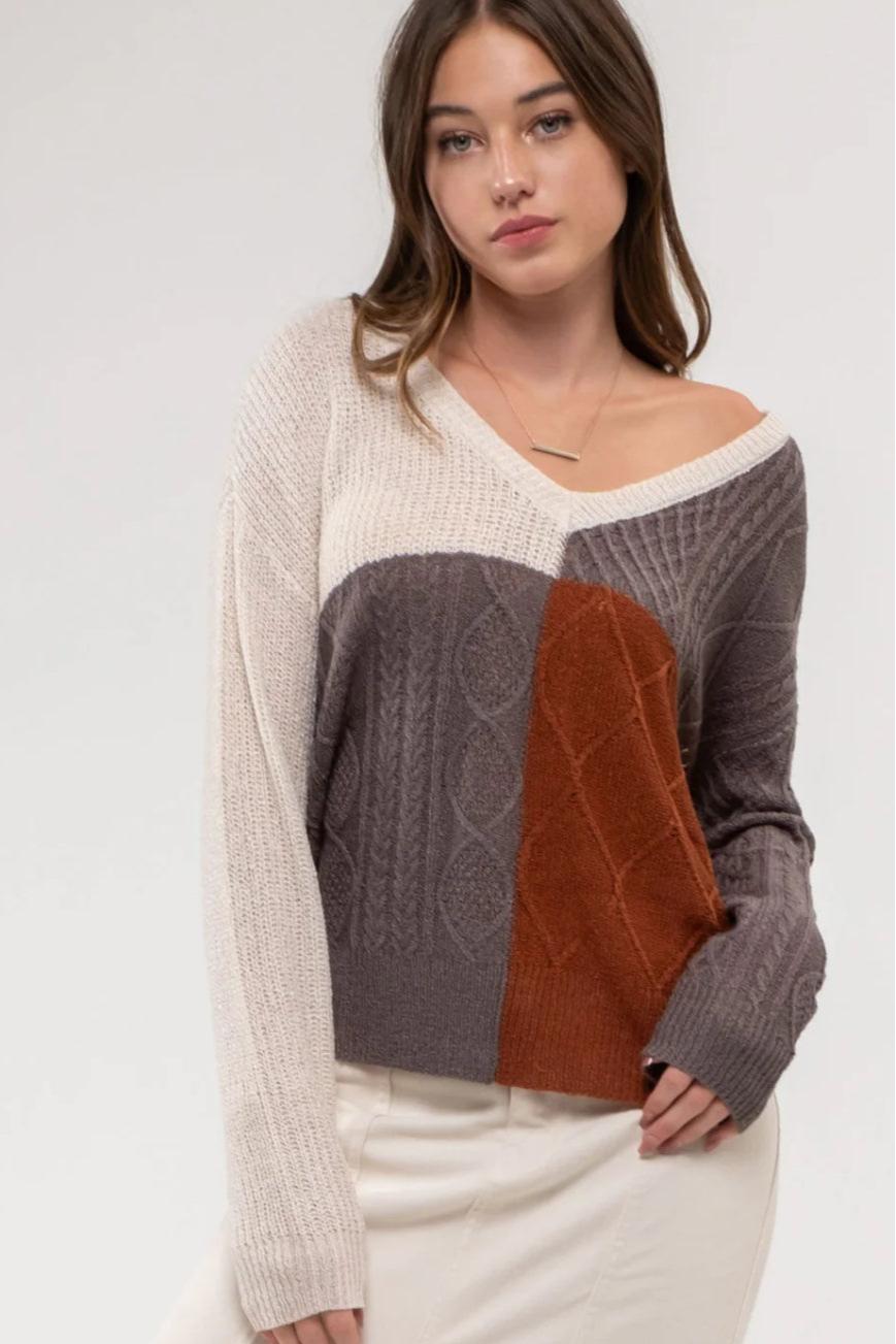 Light Weight Colorblock Knit Sweater Product Image