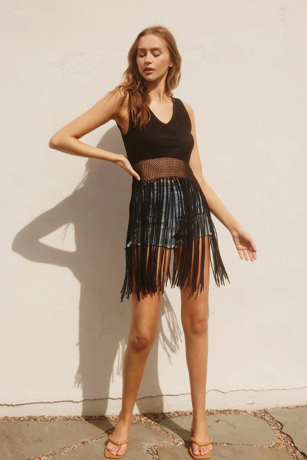Crochet Fringe Hem Knit Tank Top Product Image