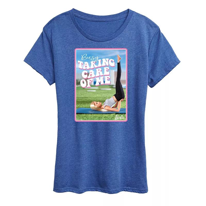 Womens Barbie Busy Taking Care Of Me Graphic Tee Grey Royal Blue Product Image