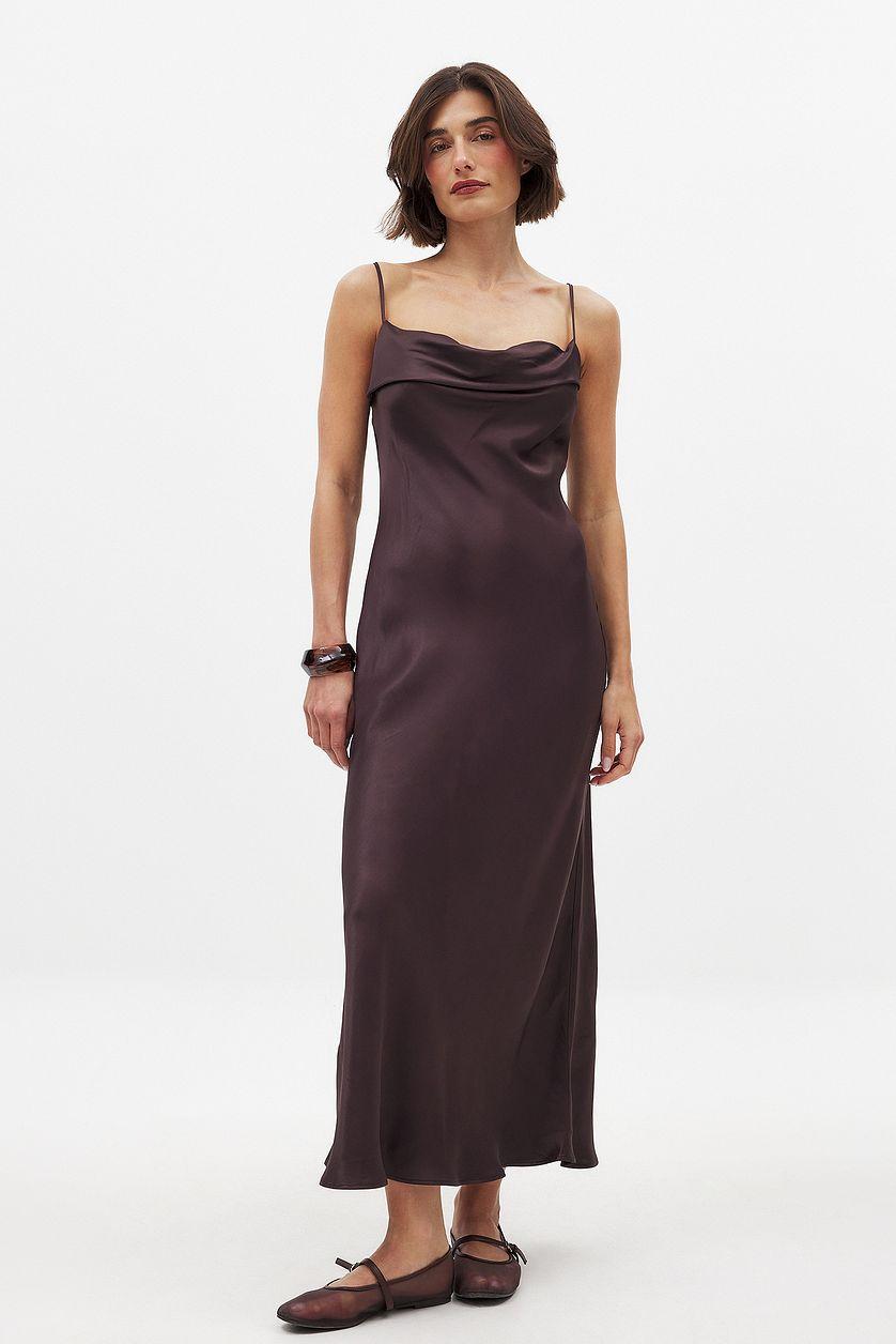 Satin Fold Detail Midi Slip Dress Product Image