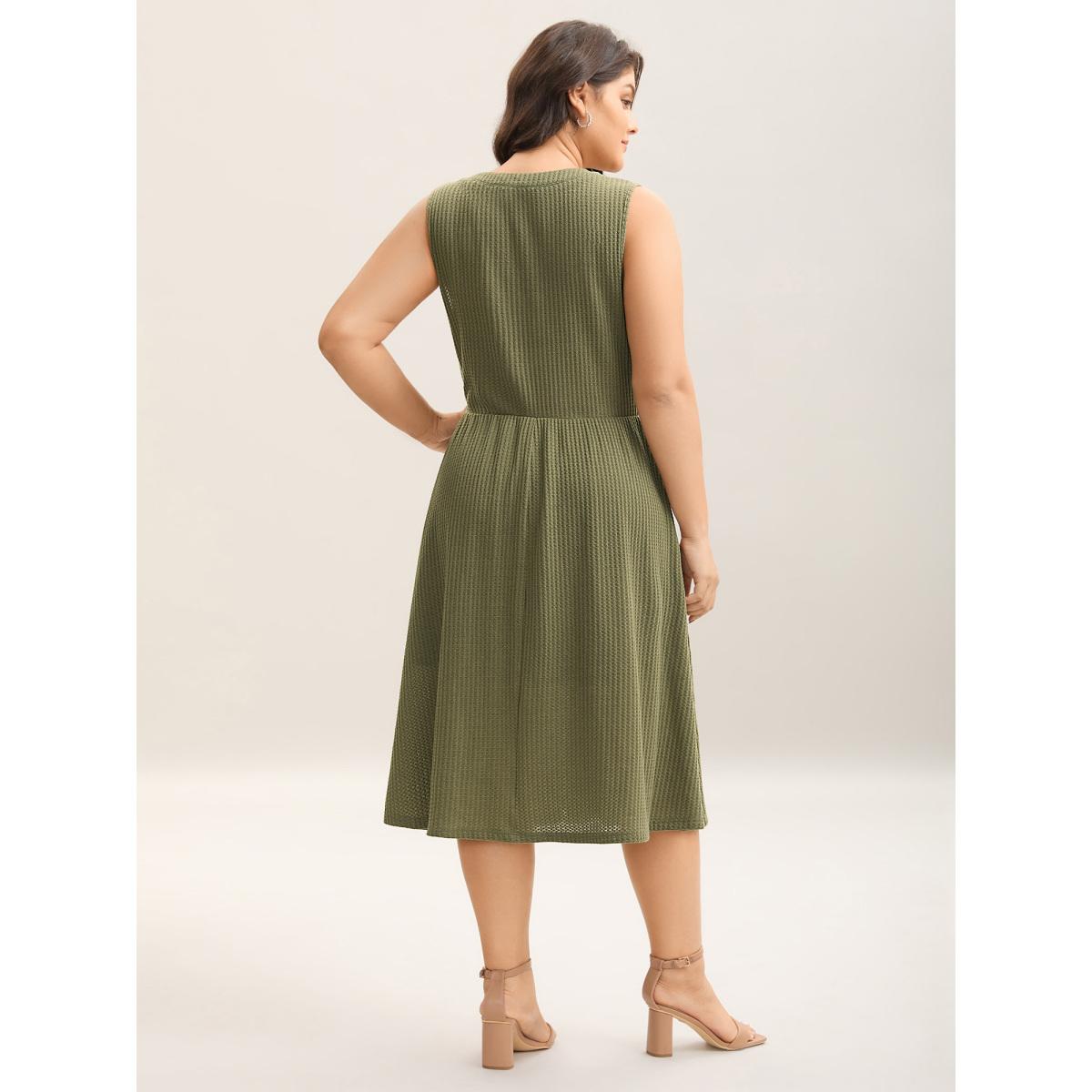Plus Size Stretchy Textured Waist-Tie Midi Dress ArmyGreen Women Knit Dresses Bloomchic 30/6X Product Image