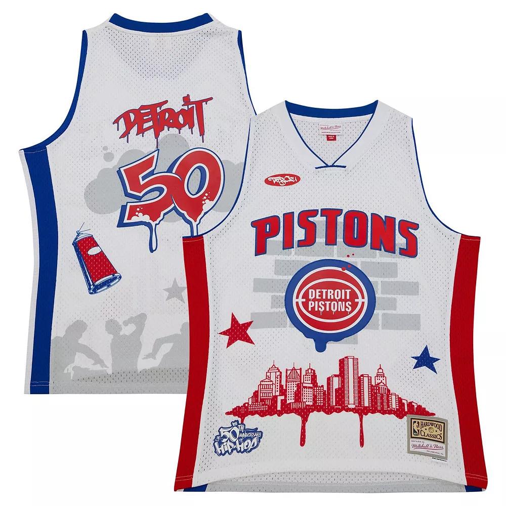 Men's Mitchell & Ness x Tats Cru White Detroit Pistons Hardwood Classics Fashion Jersey,  Product Image