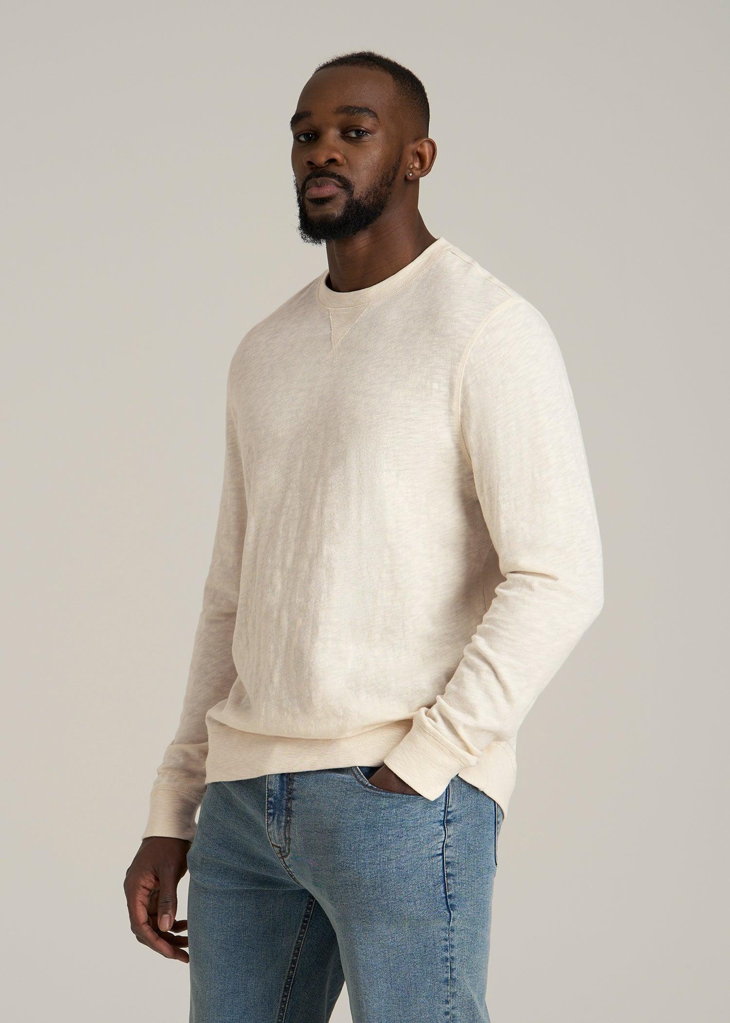 Sunwashed Slub Crewneck for Tall Men in Ivory White Male Product Image