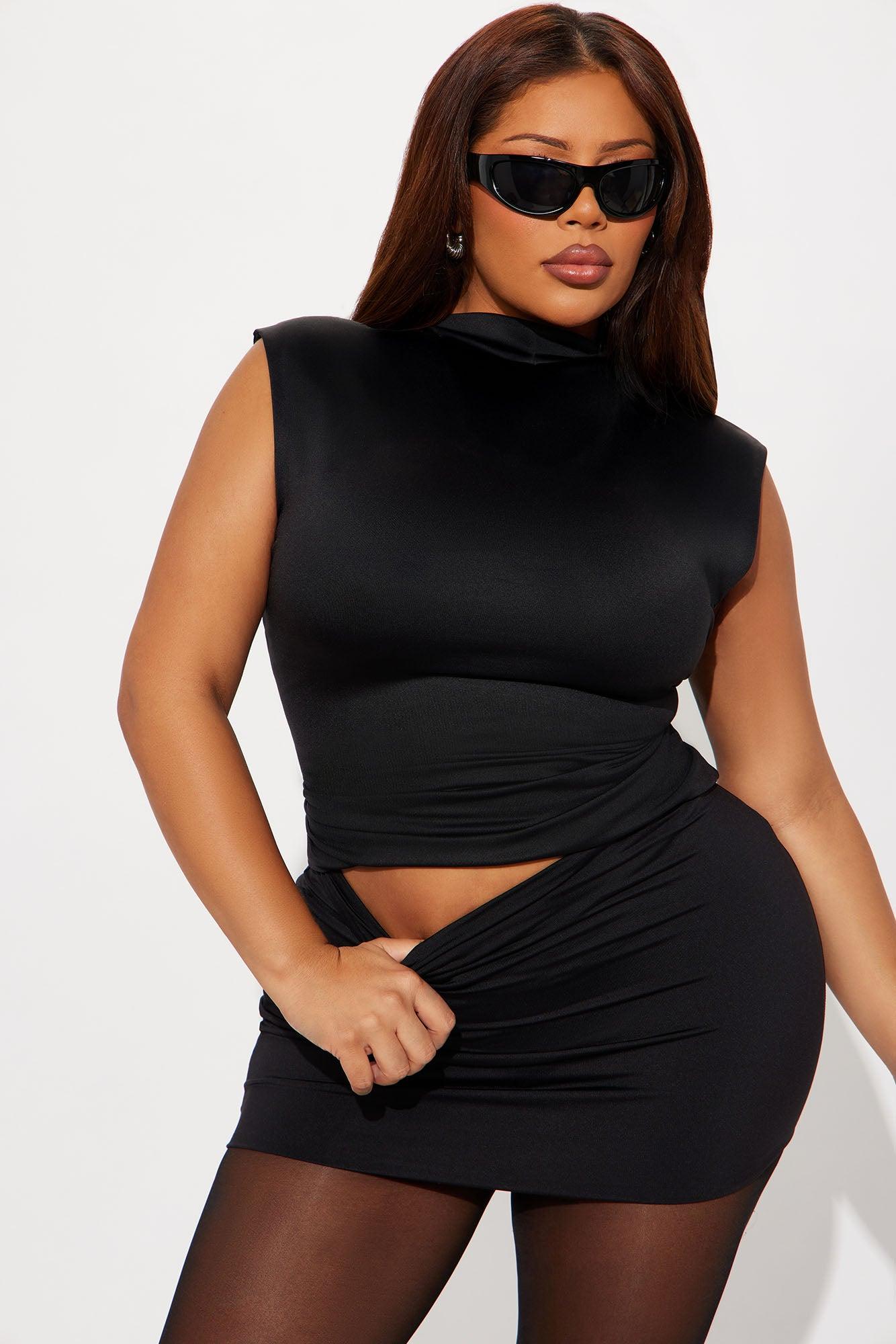 Contour Double Lined Mock Neck Top - Black Female Product Image