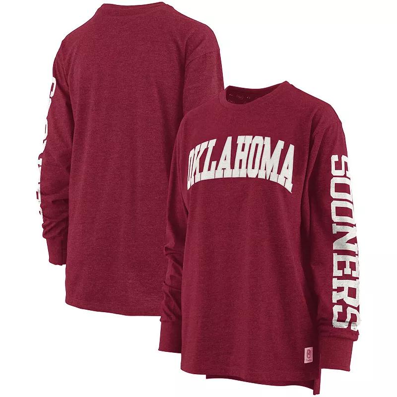 Women's Pressbox Heathered Crimson Oklahoma Sooners Two-Hit Canyon Long Sleeve T-Shirt,  Product Image
