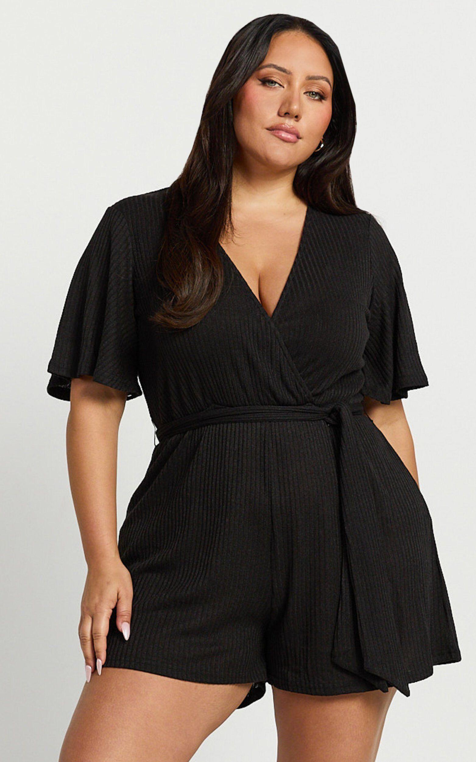Cecilia Playsuit - Short Sleeve Belted Wrap Playsuit in Black Product Image