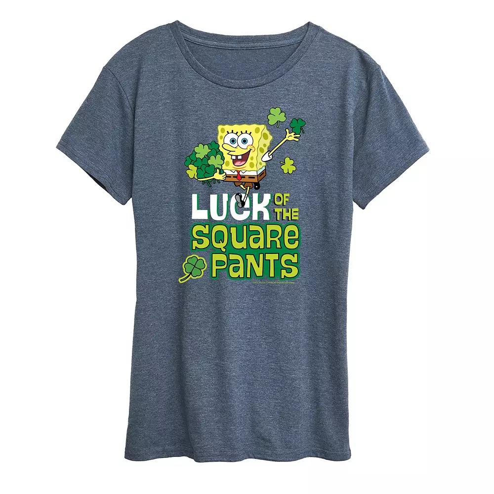 Women's SpongeBob SquarePants Luck Of The Square Pants Graphic Tee, Size: Small, Grey Blue Product Image