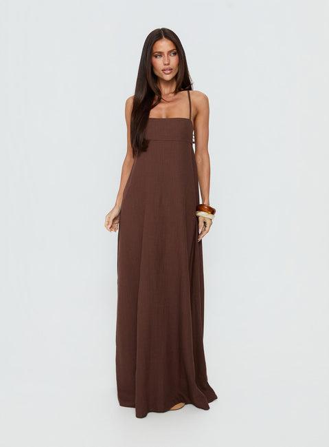 Solie Tie Back Maxi Dress Chocolate Product Image