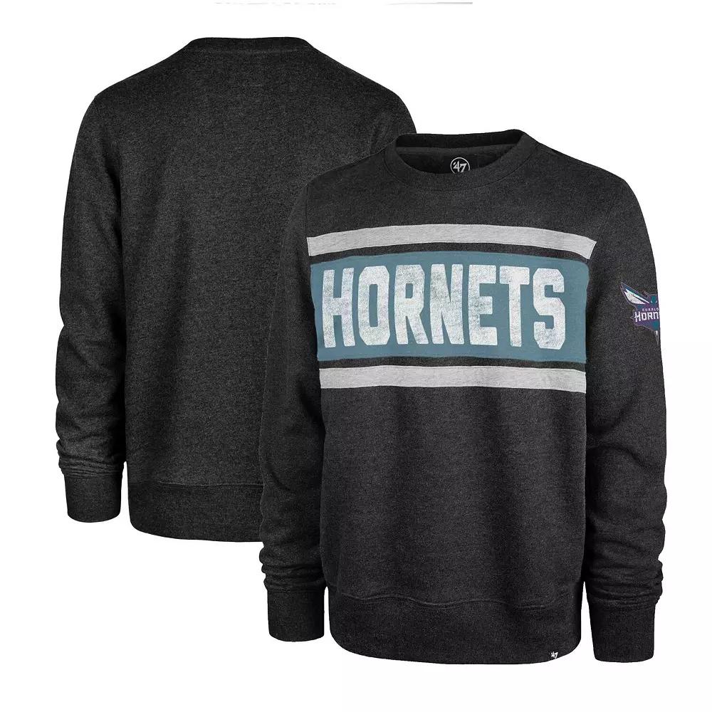Men's '47 Heather Black Charlotte Hornets Tribeca Emerson Pullover Sweatshirt,  Product Image