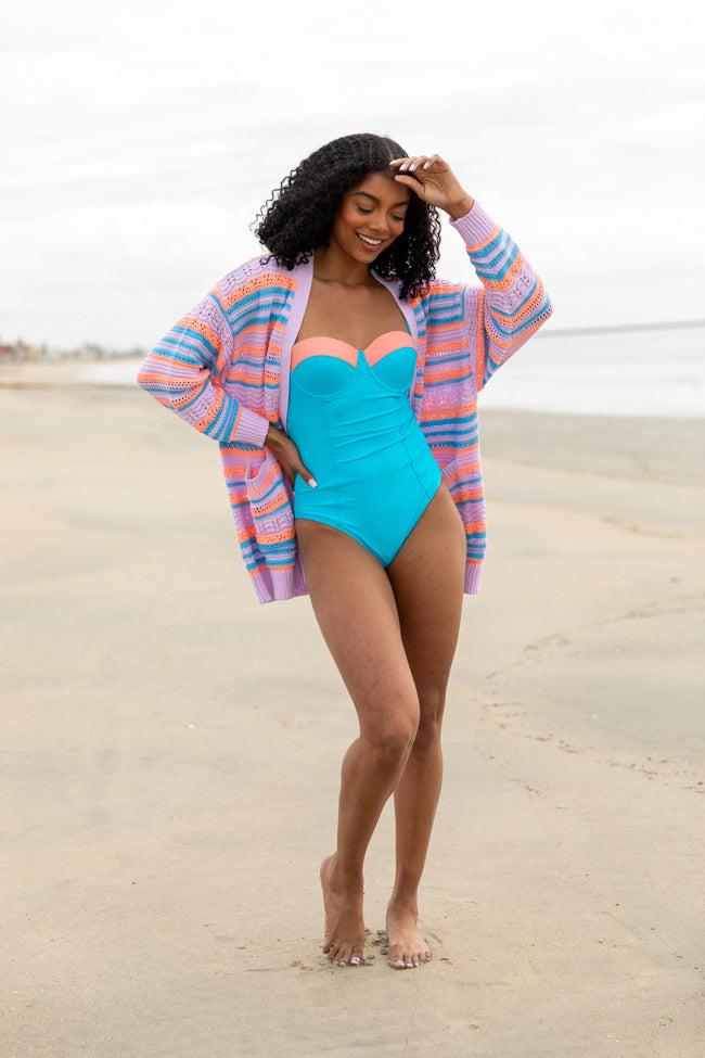 Pass On By Purple Multi Striped Open Knit Cardigan FINAL SALE Product Image