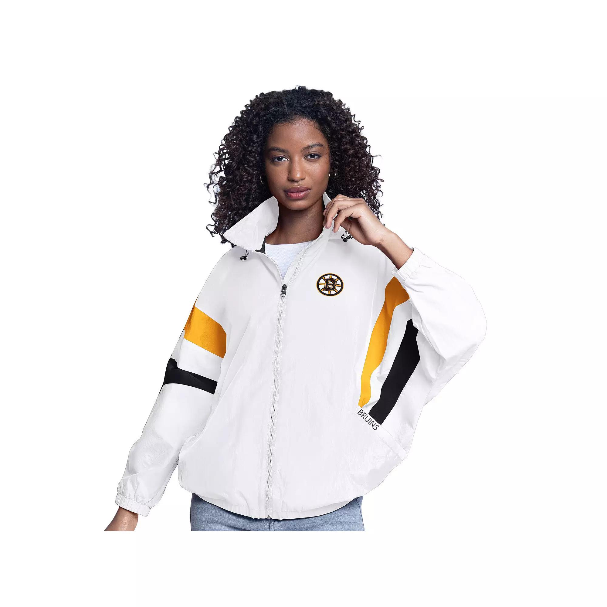 Women's G-III Sports by Carl Banks  White Boston Bruins Game News Oversized Full-Zip Hoodie Jacket, Size: Small Product Image