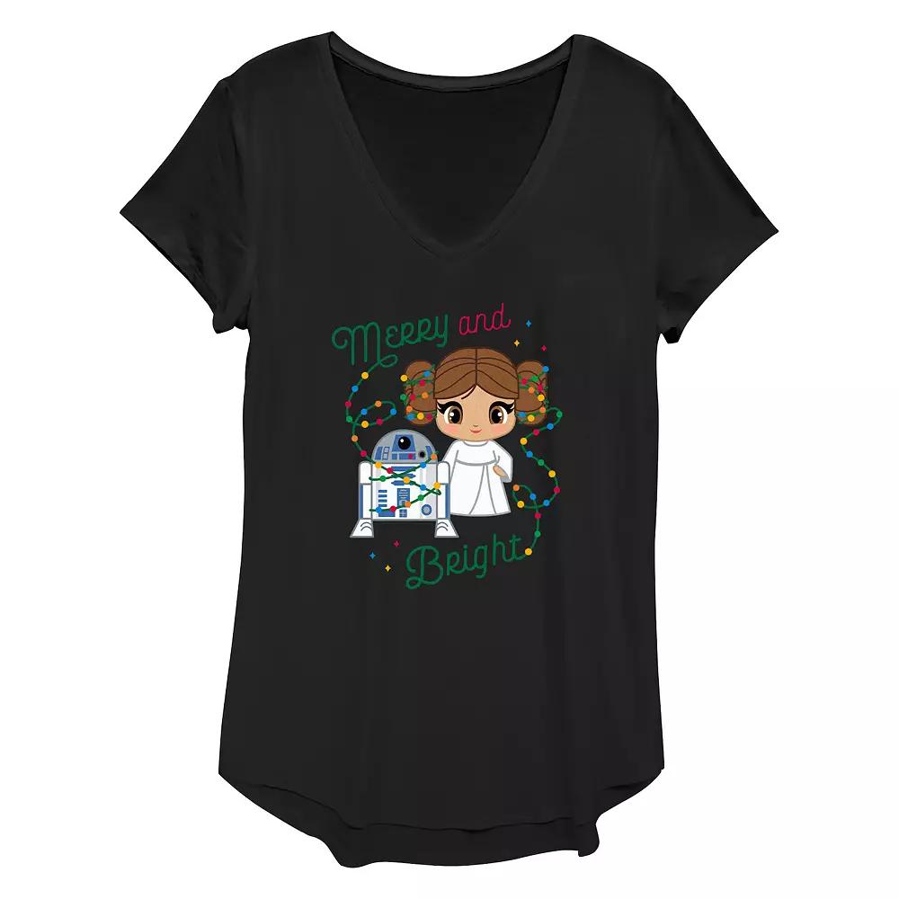 Women's Star Wars R2-D2 And Princess Leia Organa Merry And Bright Graphic Tee,  Product Image