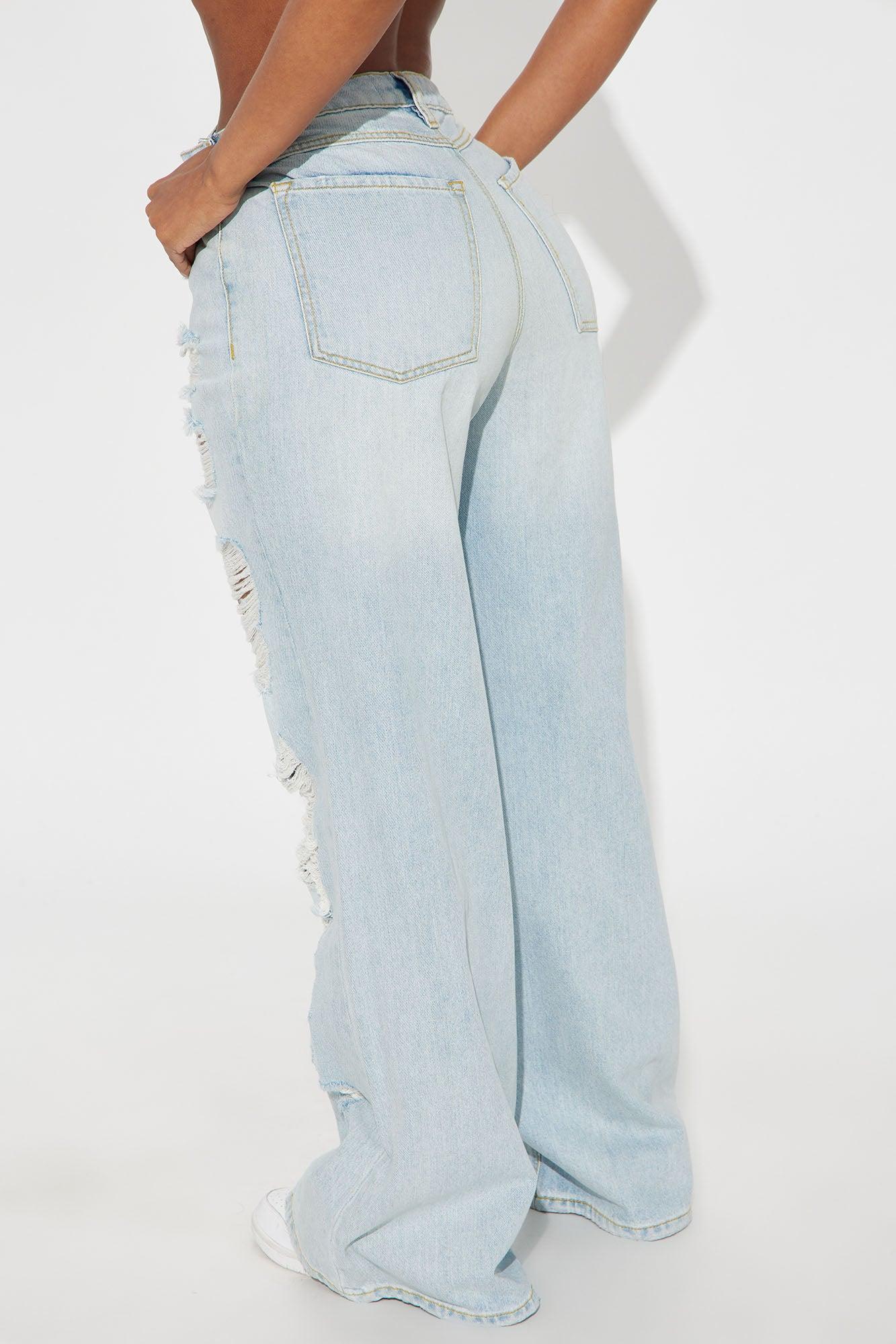Selby Ripped Non Stretch Wide Leg Jeans - Light Wash Product Image