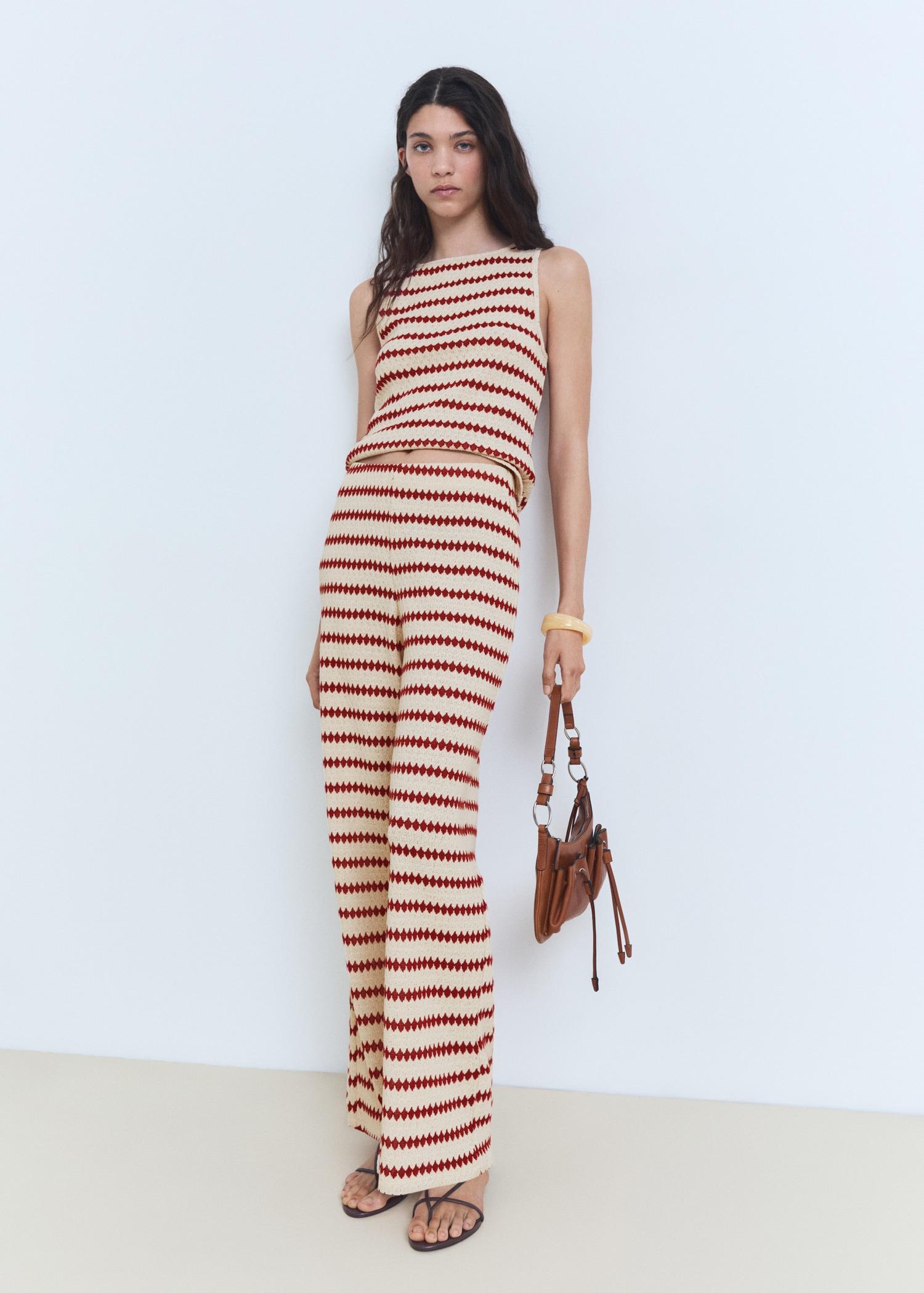 Knitted pants with geometric print - Women | MANGO USA Product Image