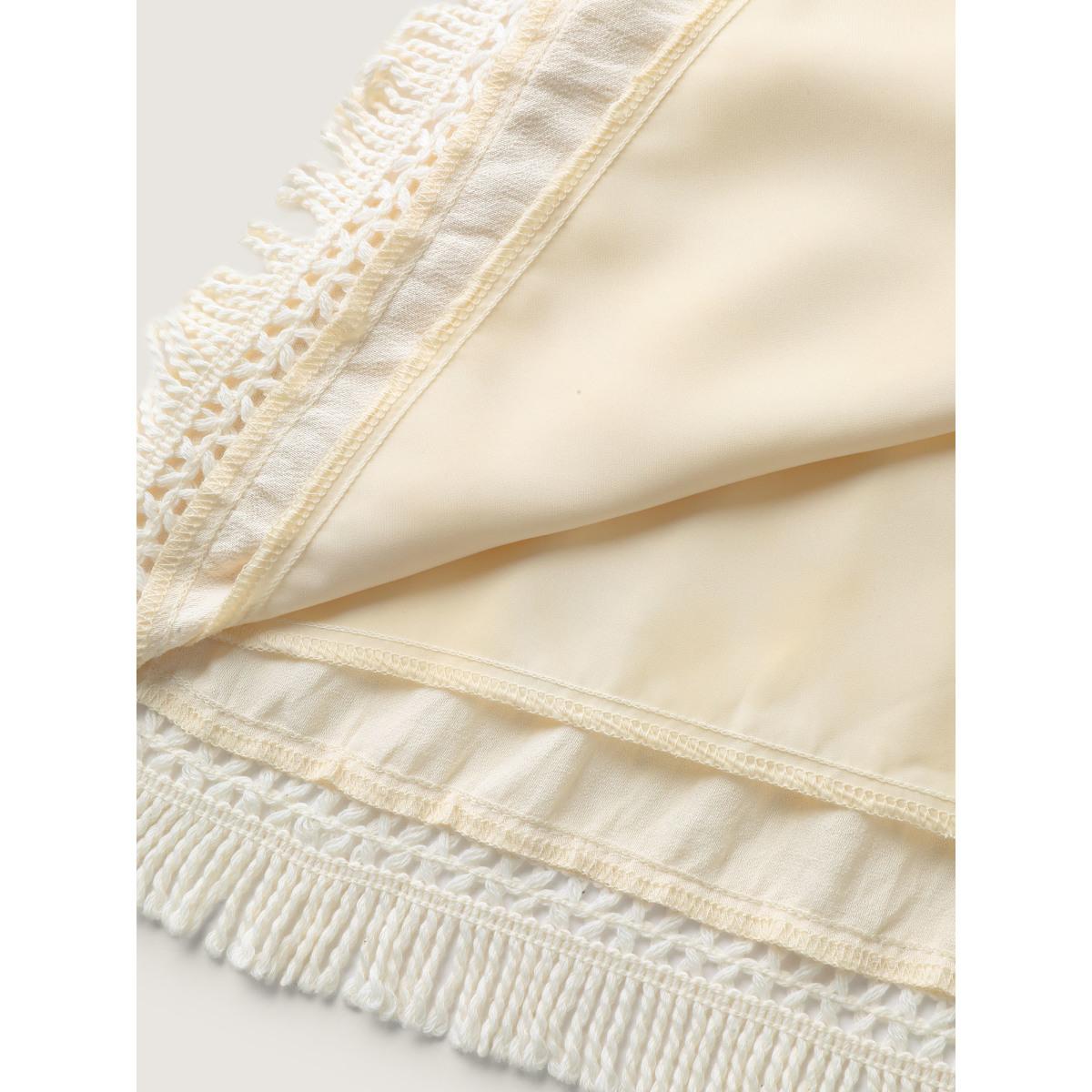 Plus Size Pure Cotton Tassels Lace Midi Dress Apricot Women Boho Woven ribbon&lace trim Flat collar with V-notch Sleeveless Curvy BloomChic 12/L Product Image