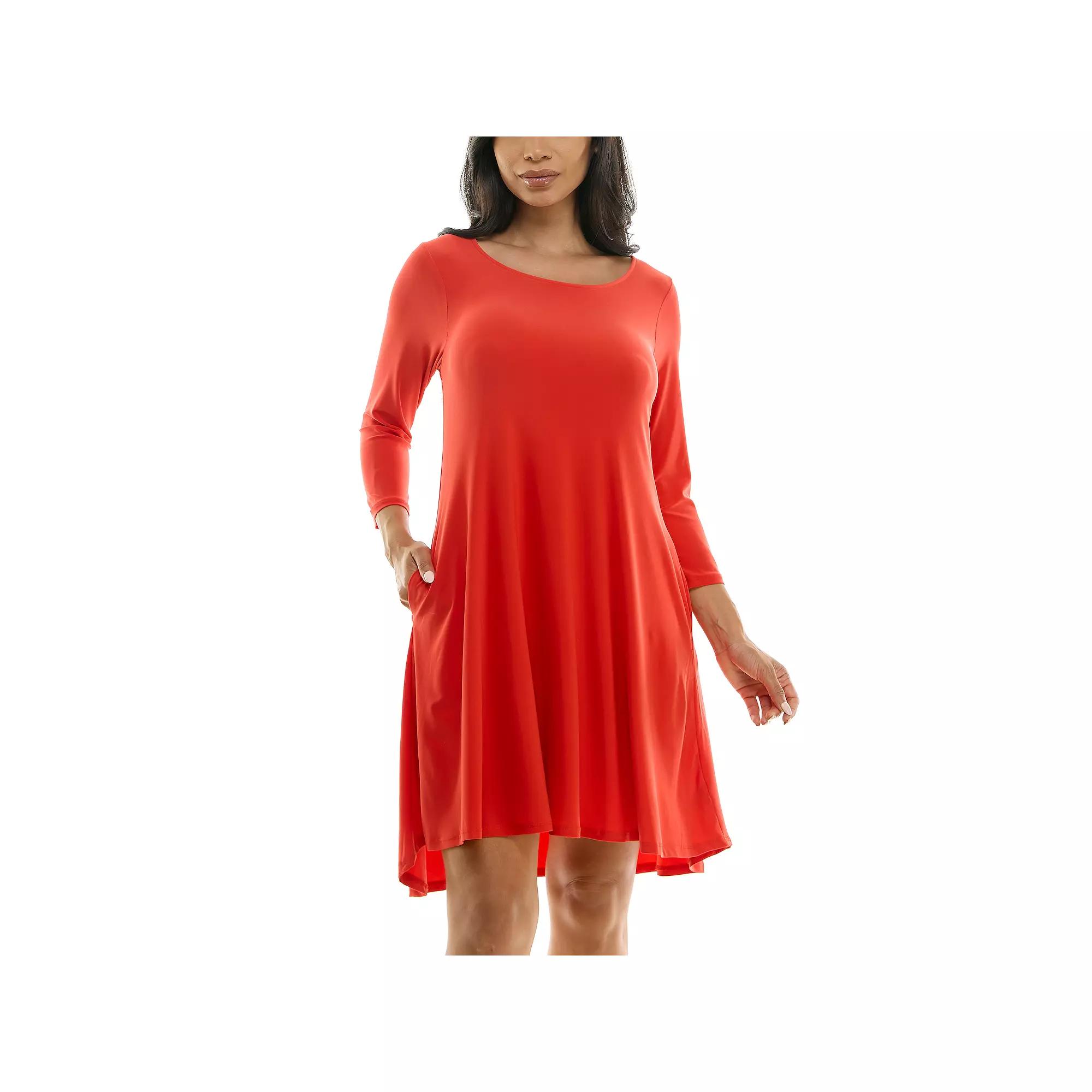 Women's Nina Leonard 3/4 Sleeve High-Low Trapeze Dress, Size: Small, Candy Apple Product Image
