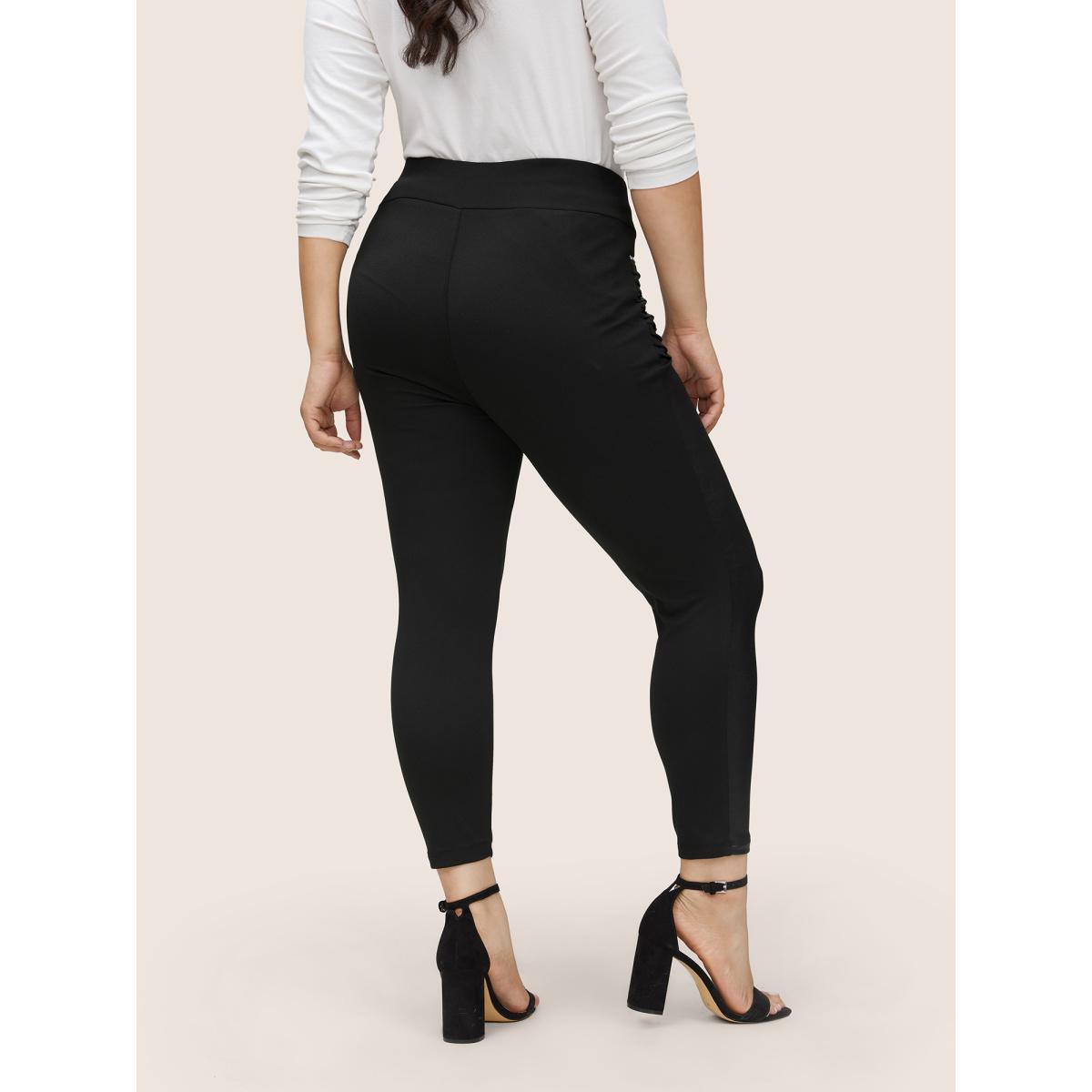 Plus Size Zip Detail Wideband Waist Patchwork Pocket Pants Women Black Casual Skinny High Rise Everyday Pants BloomChic 18-20/2X Product Image