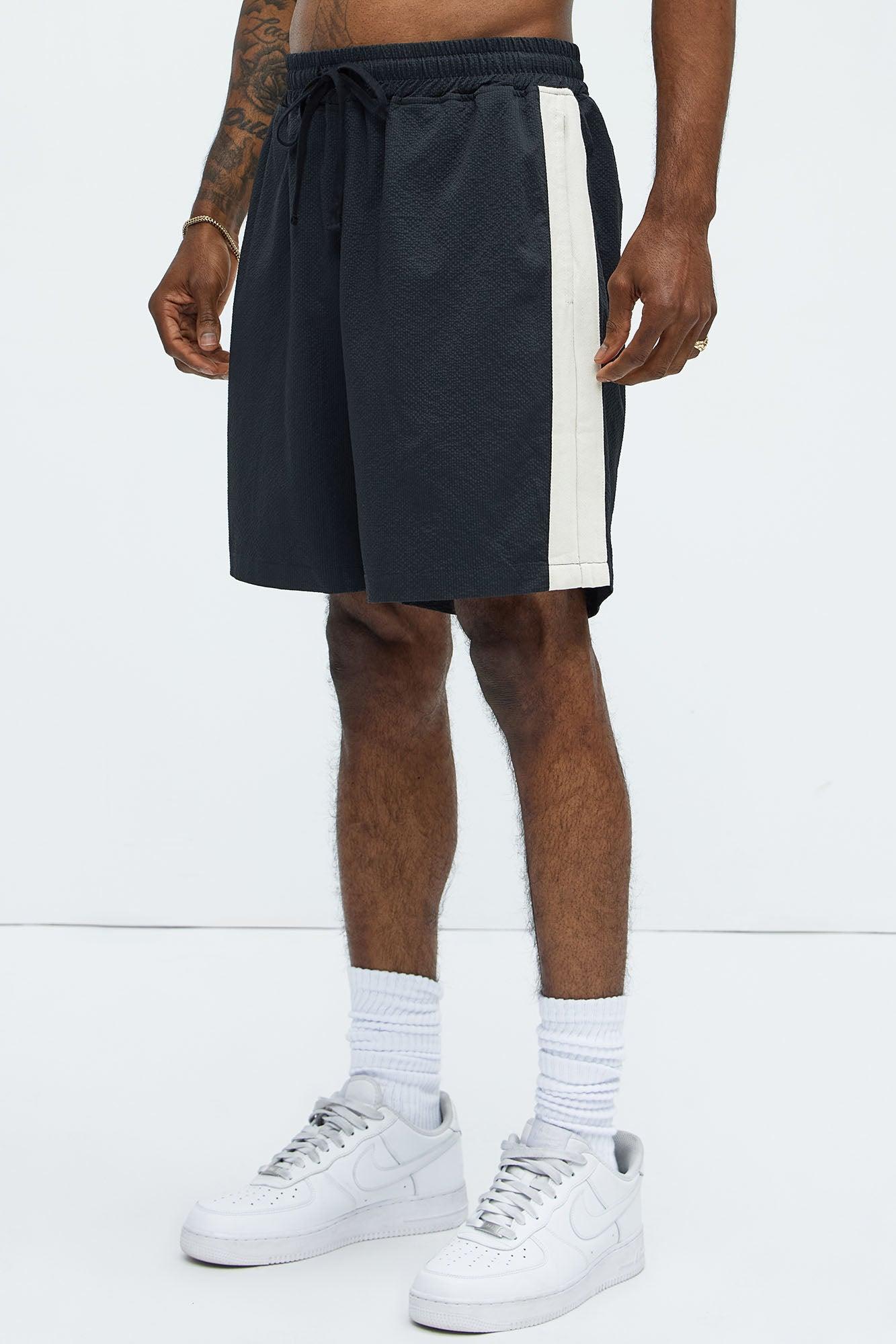 Crinkle Texture Taped Relaxed Shorts - Black Product Image