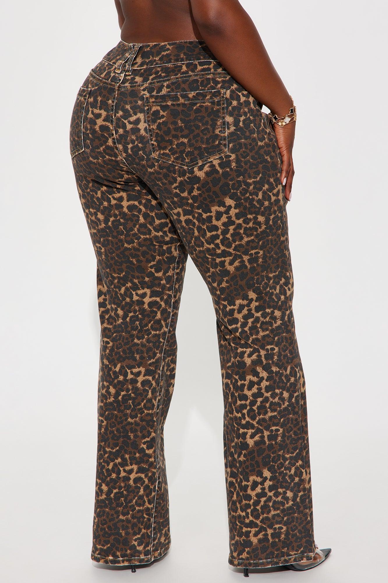 Wild One Leopard Print Flare Jeans - Brown/combo Female Product Image