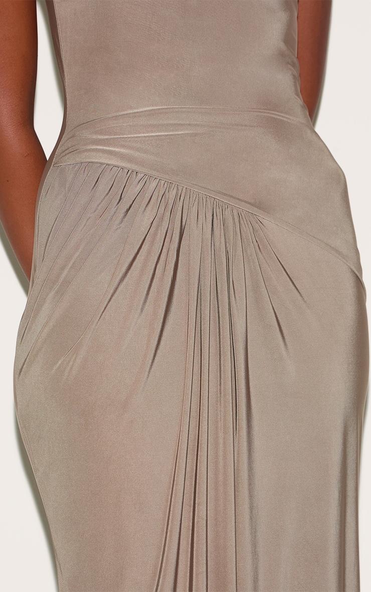 Mocha Double Layer Slinky Drop Waist Ruched Maxi Dress Product Image